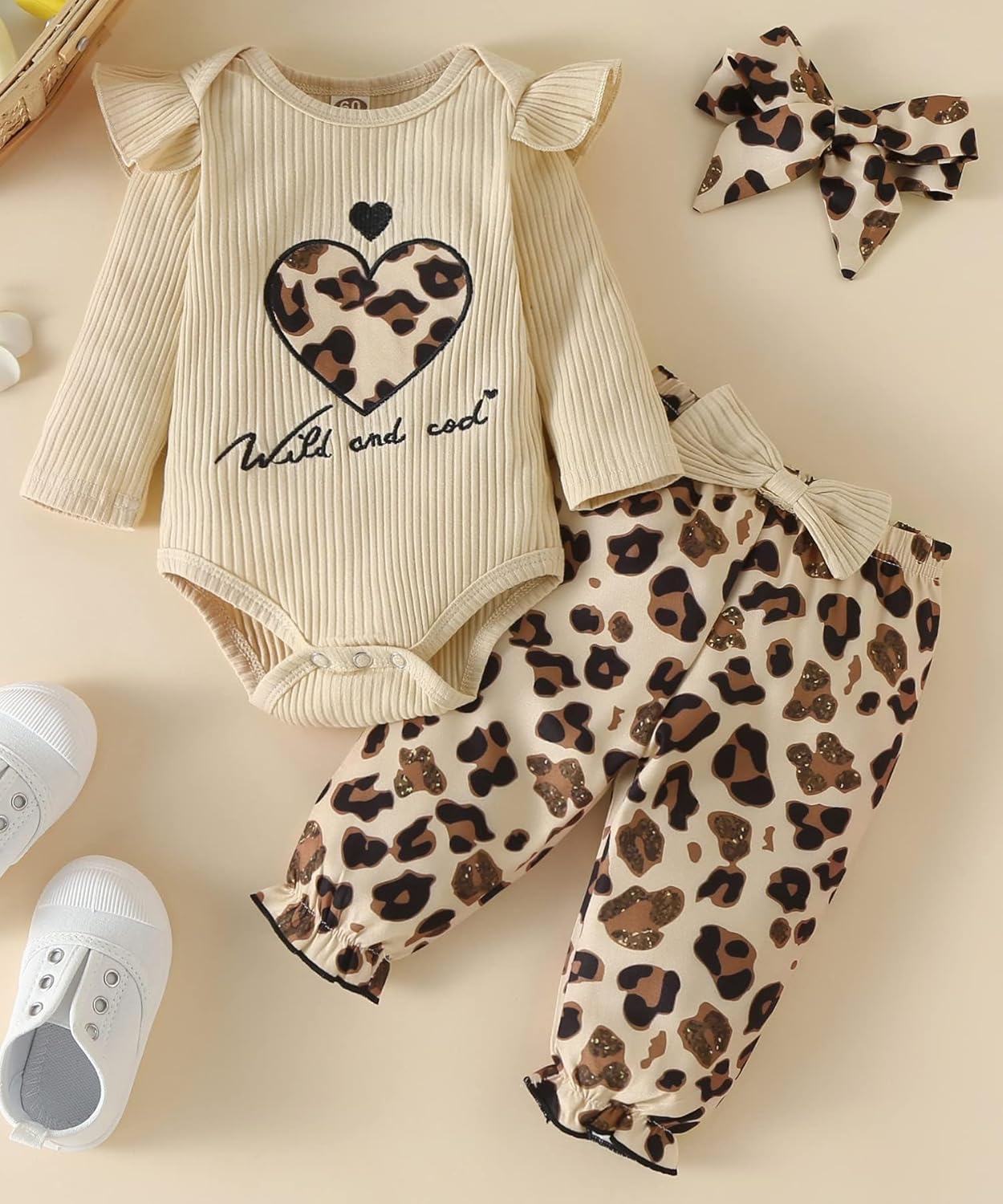 Fullfamous Baby Girls 3pc Frill Long Sleeve Romper and Pant Set
