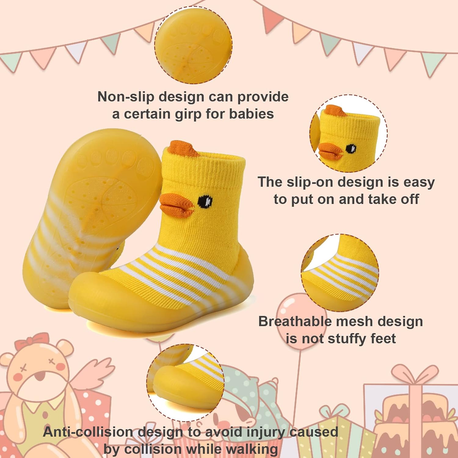 Chaoslook Baby Sock Shoes Non-Slip Anti-Collision Soft Rubber Sole Cartoon Design
