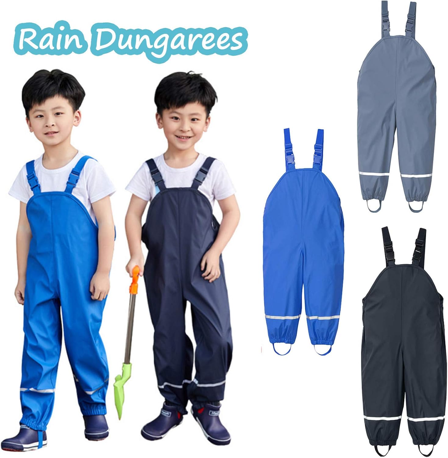 Kids Toddler Rain Pants Waterproof Reflective Design for Boys Girls
