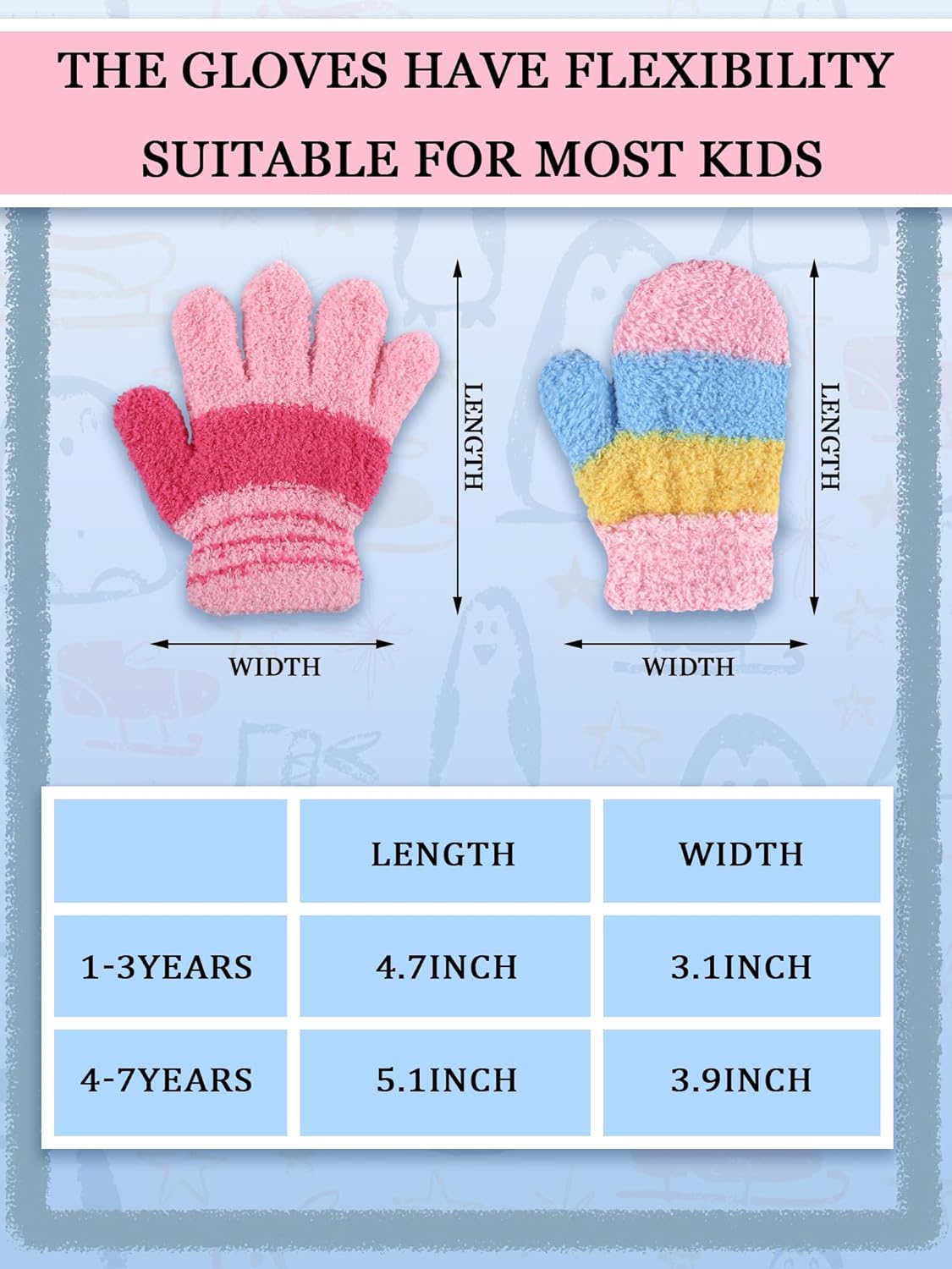 SATINIOR Toddler Winter Gloves 6 Pairs Stretchy Mittens