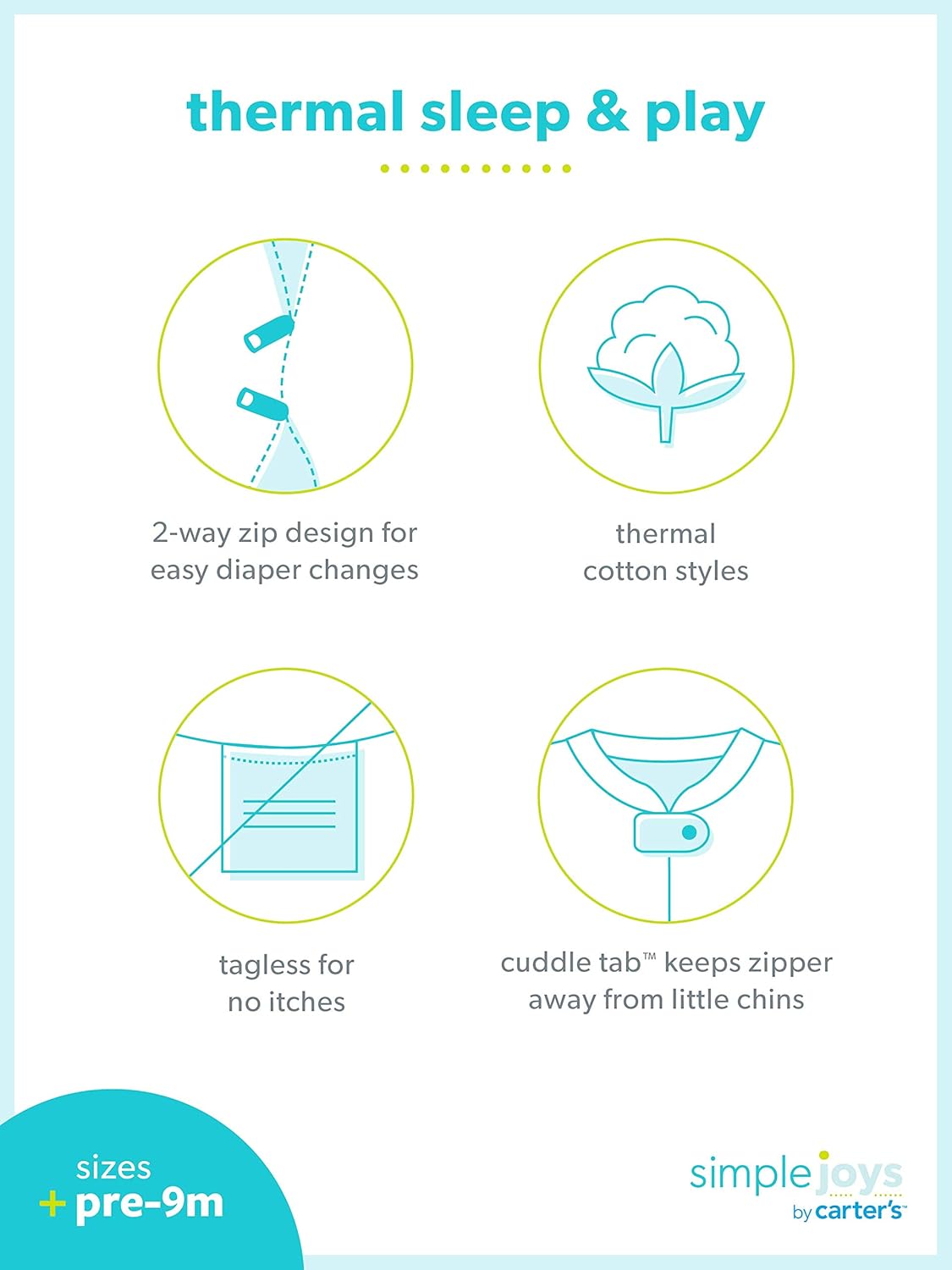 Simple Joys by Carters 2-Way Zip Thermal Sleepers Pack of 2