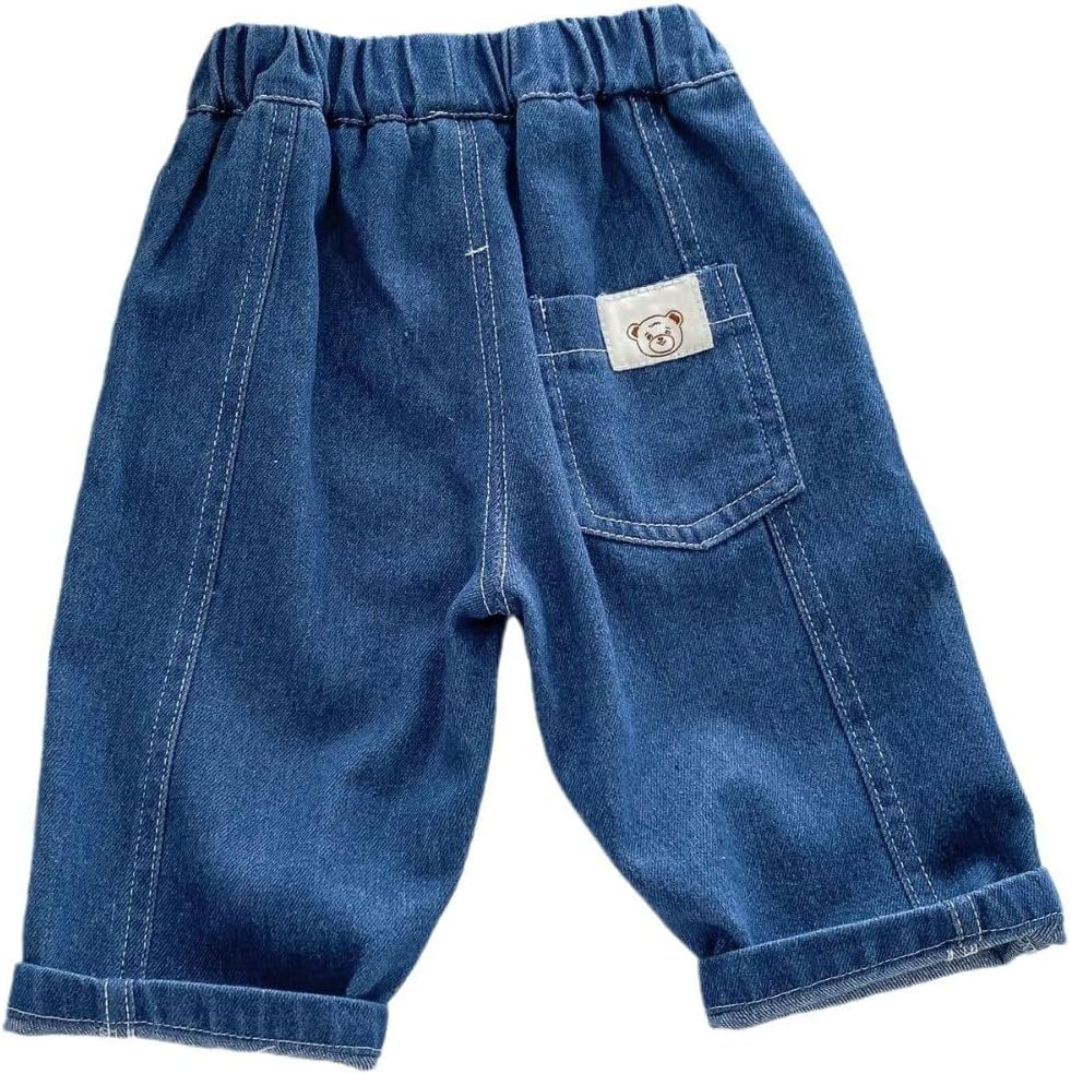 Baby Boys Elastic Waist Jeans with Bear Print