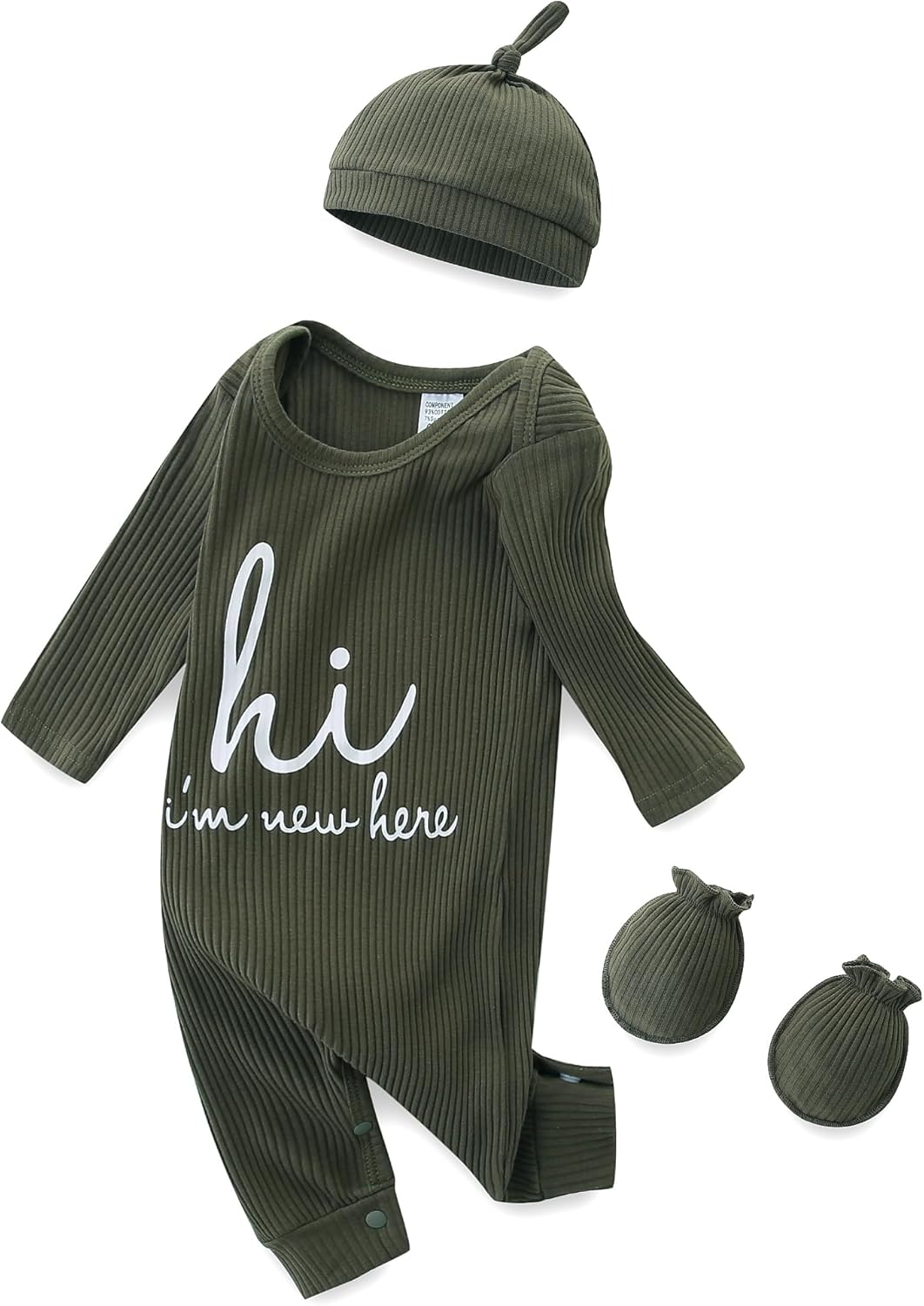 Hikido Newborn Baby Romper with Hat and Gloves 0-3 Months