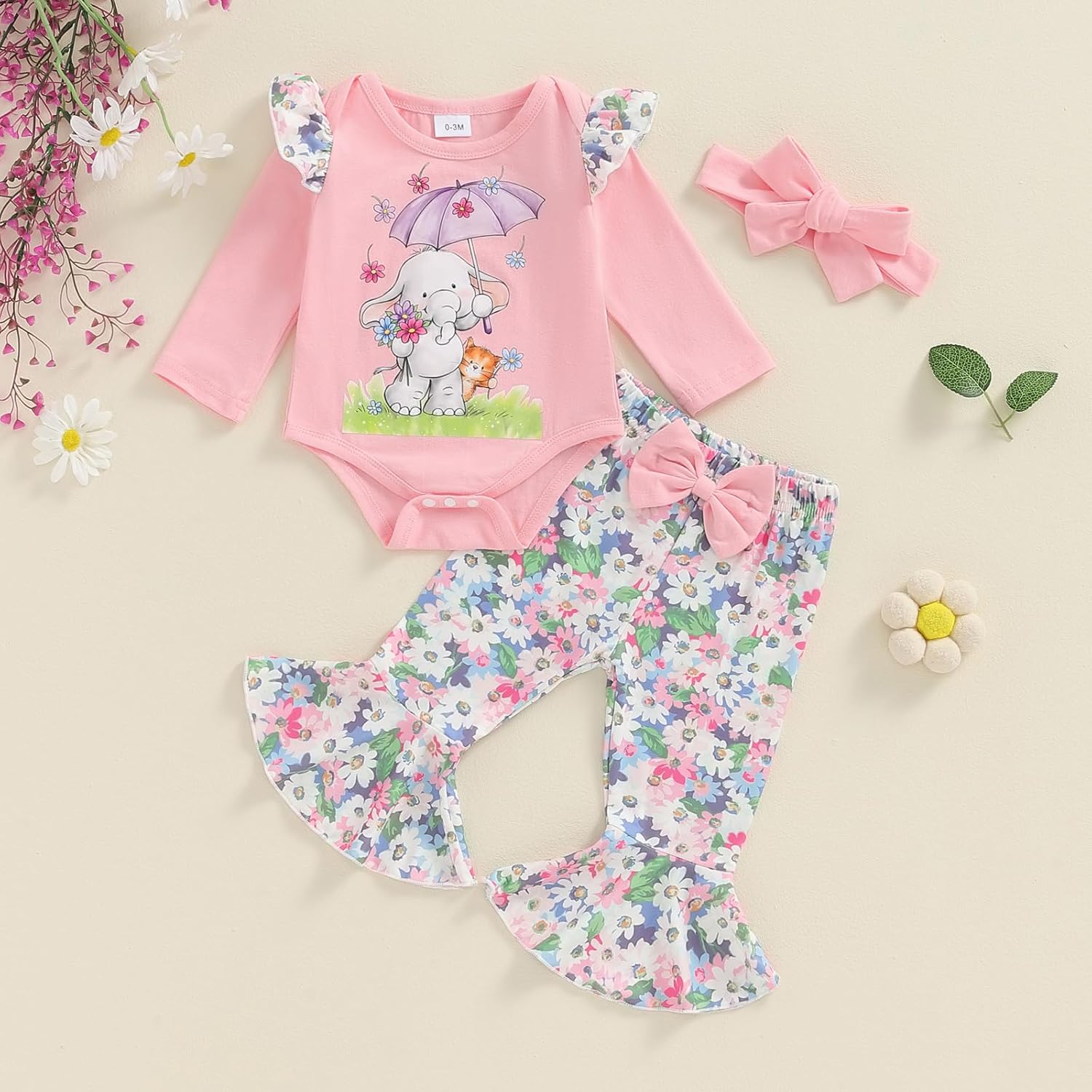 Elephant and Floral Romper Set for Babies