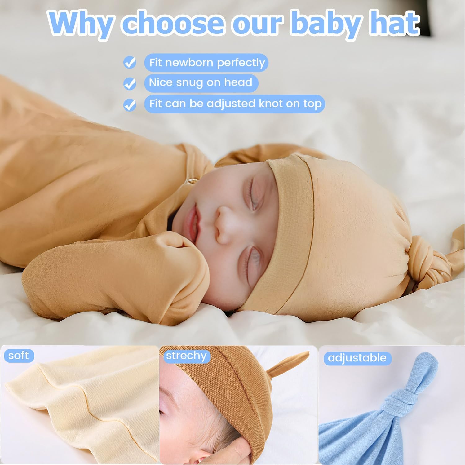 Adjustable Baby Beanie Hats - 8 Pack