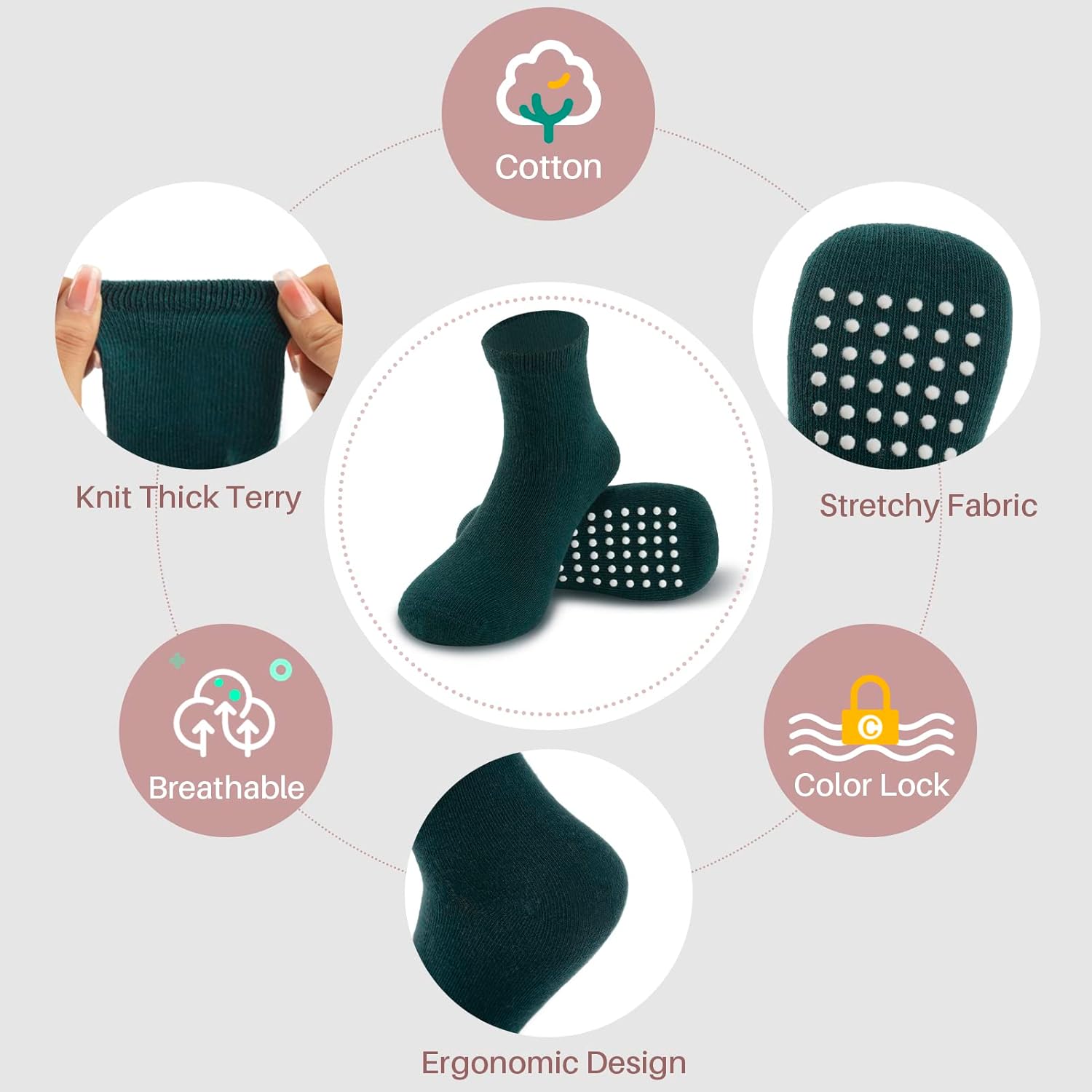 JAKIDAR Non-Slip Grip Socks for Baby Toddler