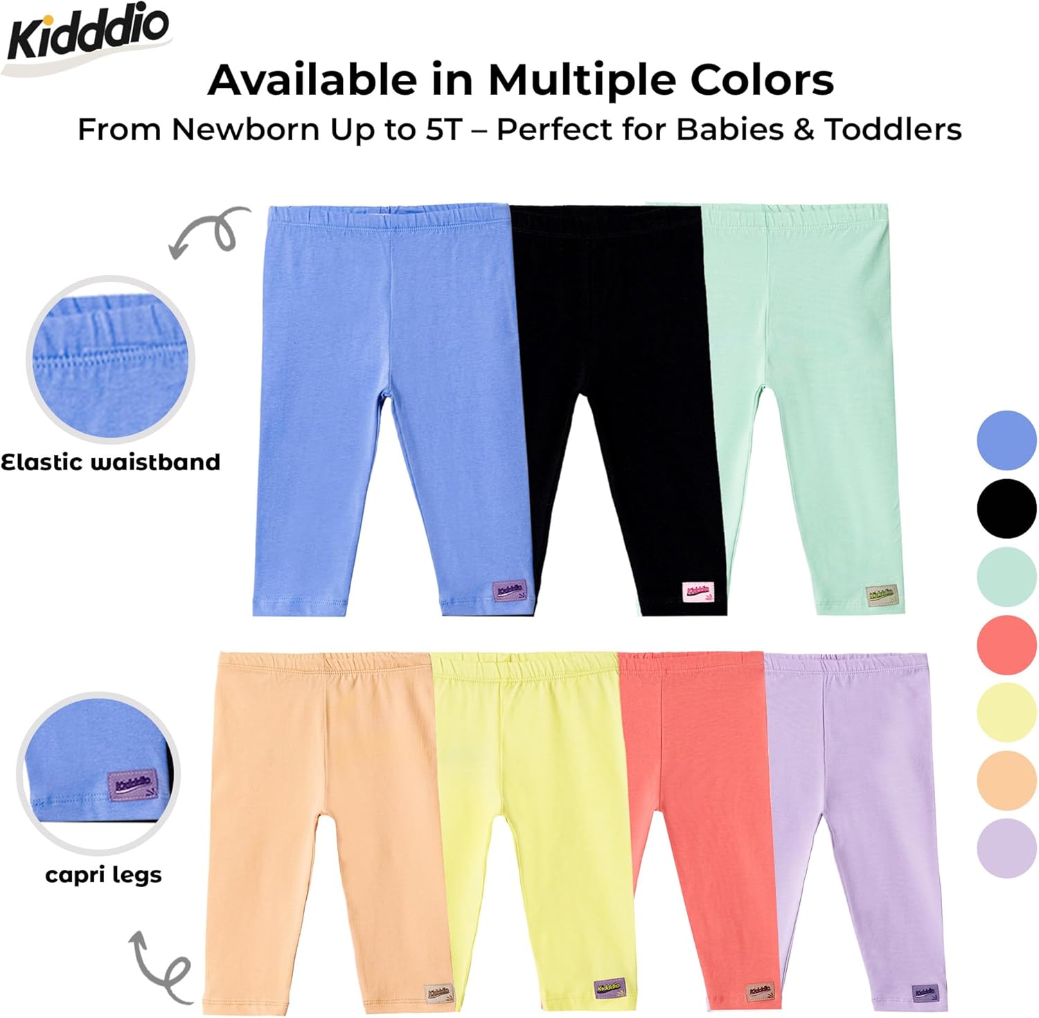 Premium Baby Toddler Capri Leggings - Soft Cotton Blend Grows with Your Little One
