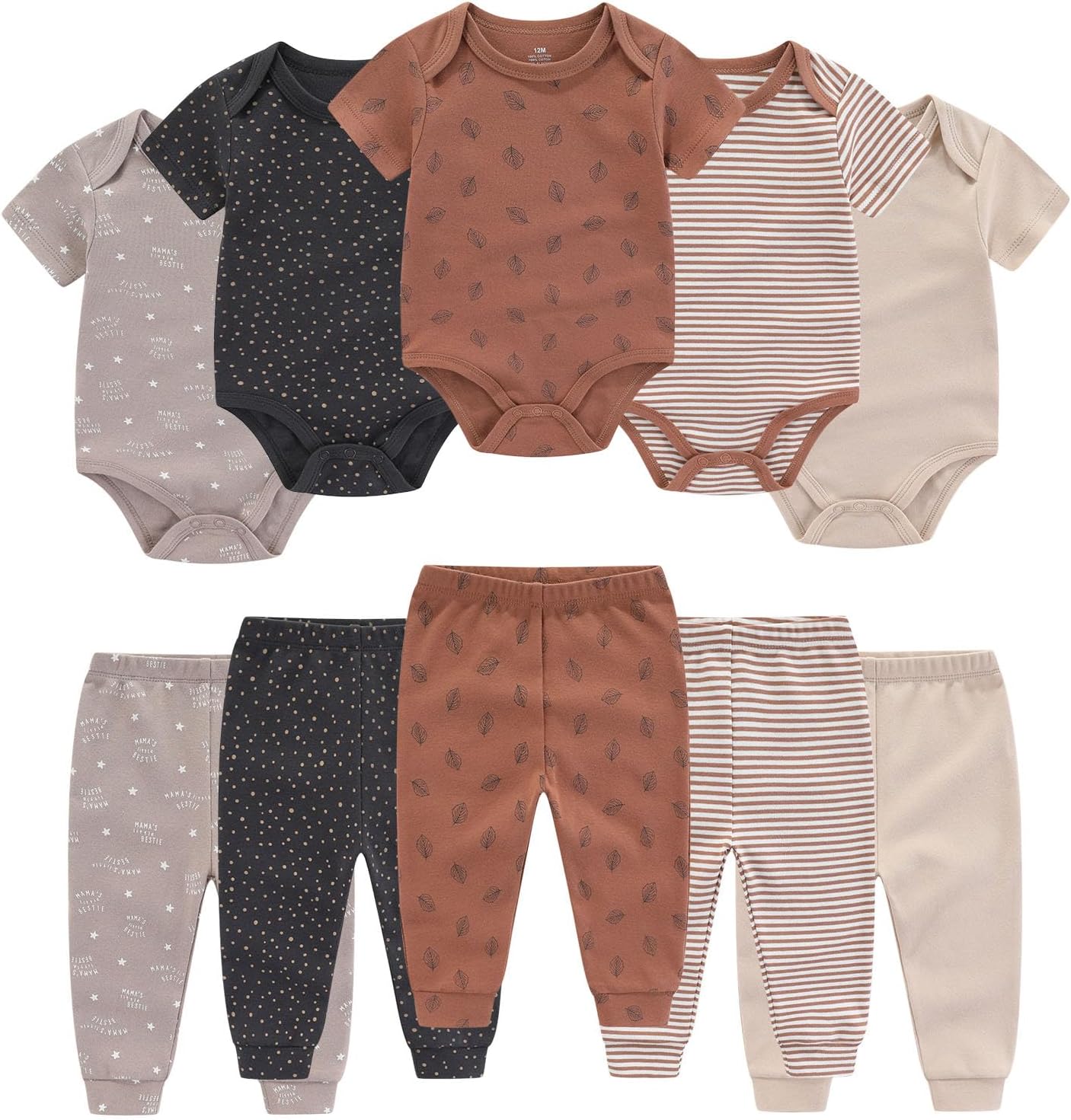 RulibyBaby Bodysuit and Pant Set 10-Piece Cotton Soft Newborn Outfits