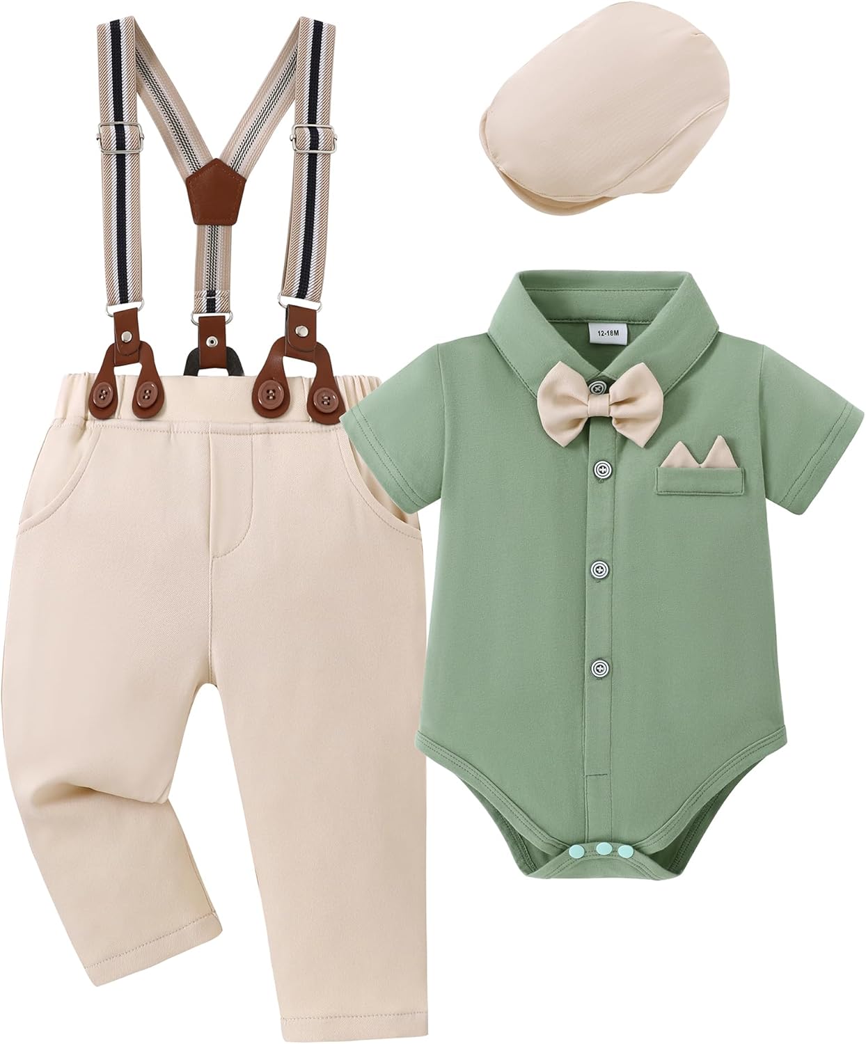 YALLET Baby Boy Formal Suit with Bowtie and Beret 1