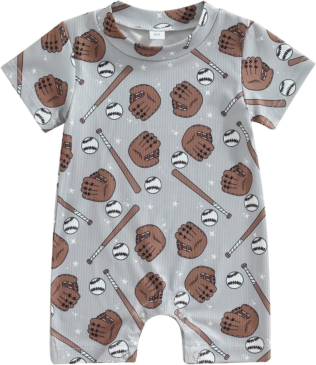 Baseball Print Short Sleeve Romper for Baby