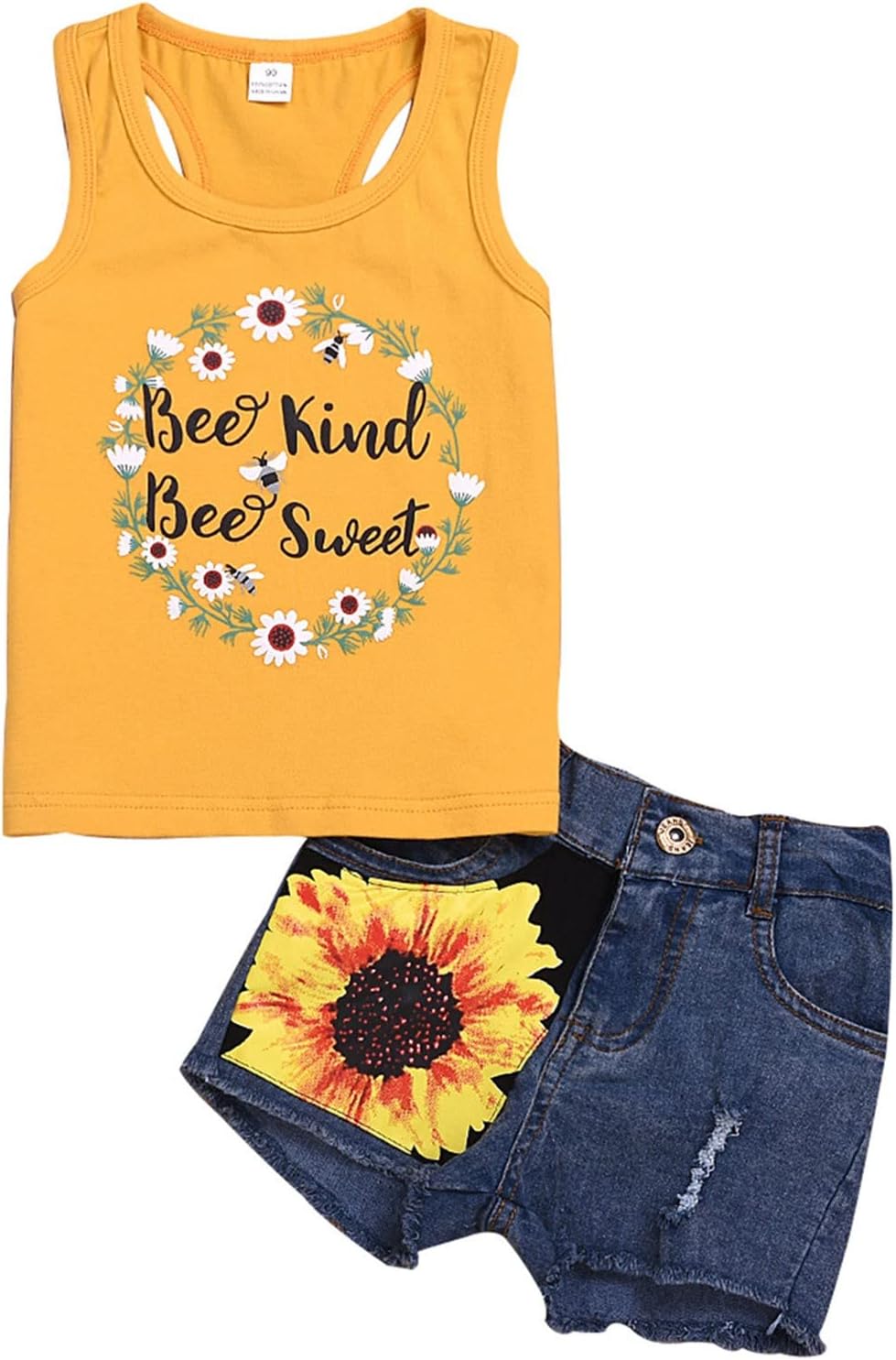 Toddler Girl Denim Shorts Vest Outfit Set 2T