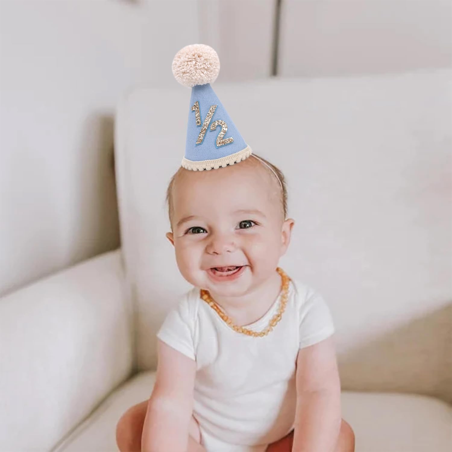 Half Birthday Cone Hat for Babies