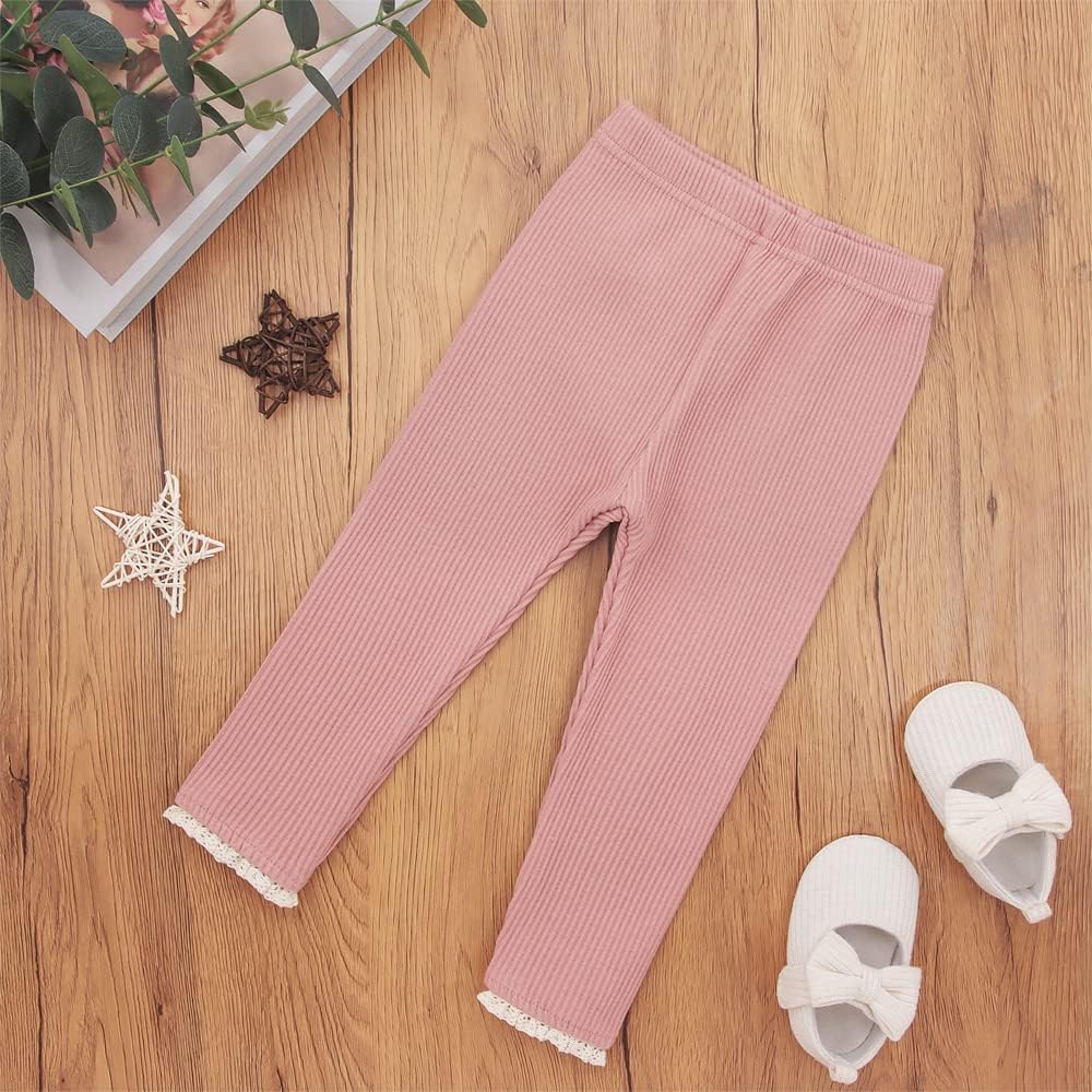 Cute Footless Ruffle Lace Trim Leggings for Toddler Girls