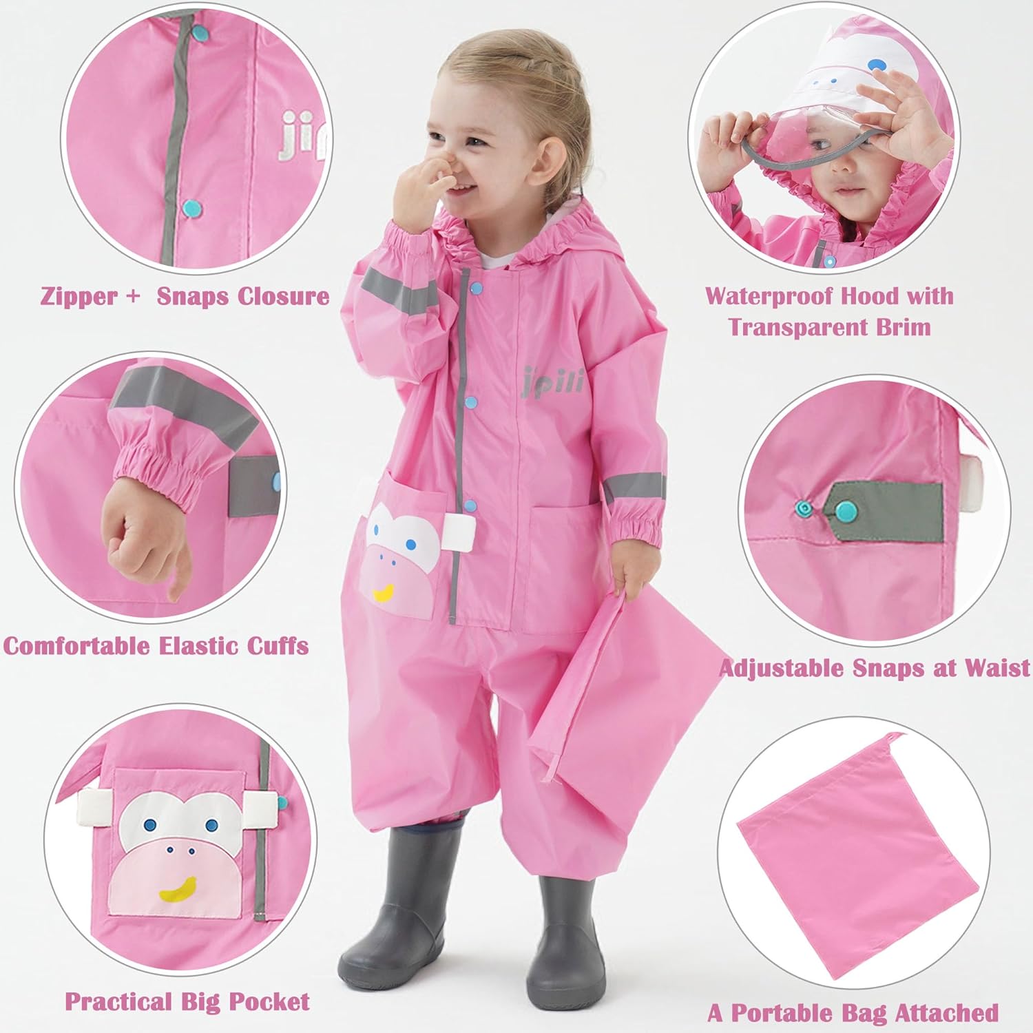 Fewlby Kids Toddler Waterproof Rain Jacket