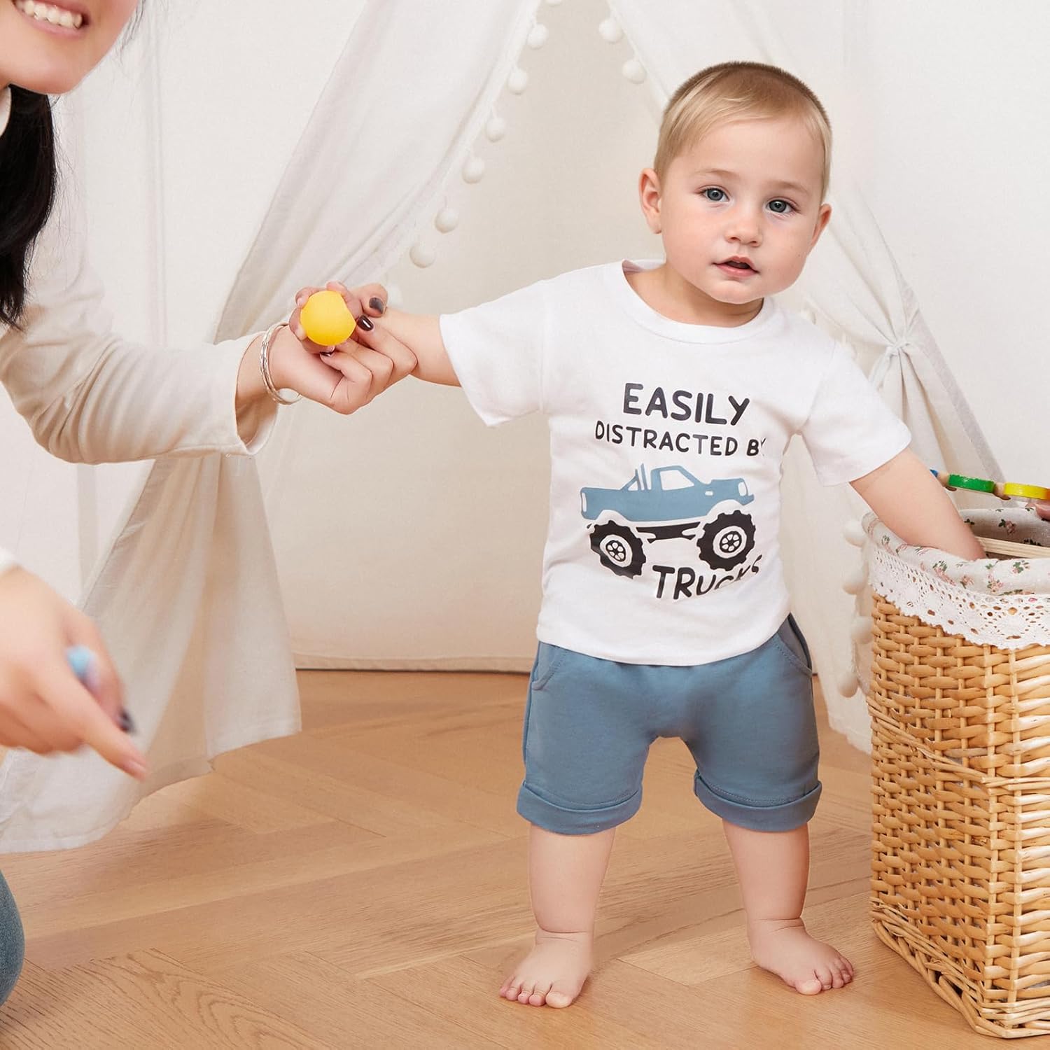 Toddler Boy Summer Outfit Truck Print T-Shirts Shorts Set