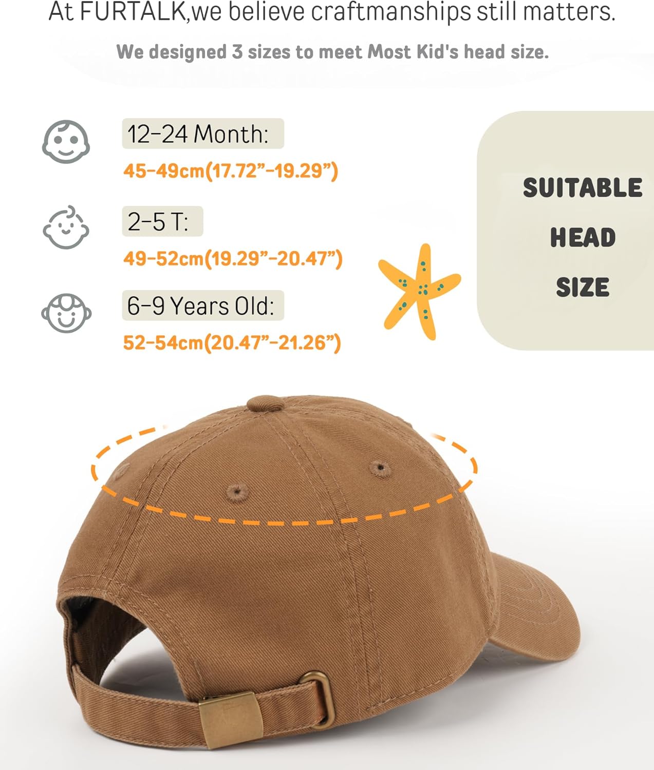 FURTALK Toddler Baseball Hat Kids Boys Adjustable Washed Cotton Baseball Cap with Ponytail