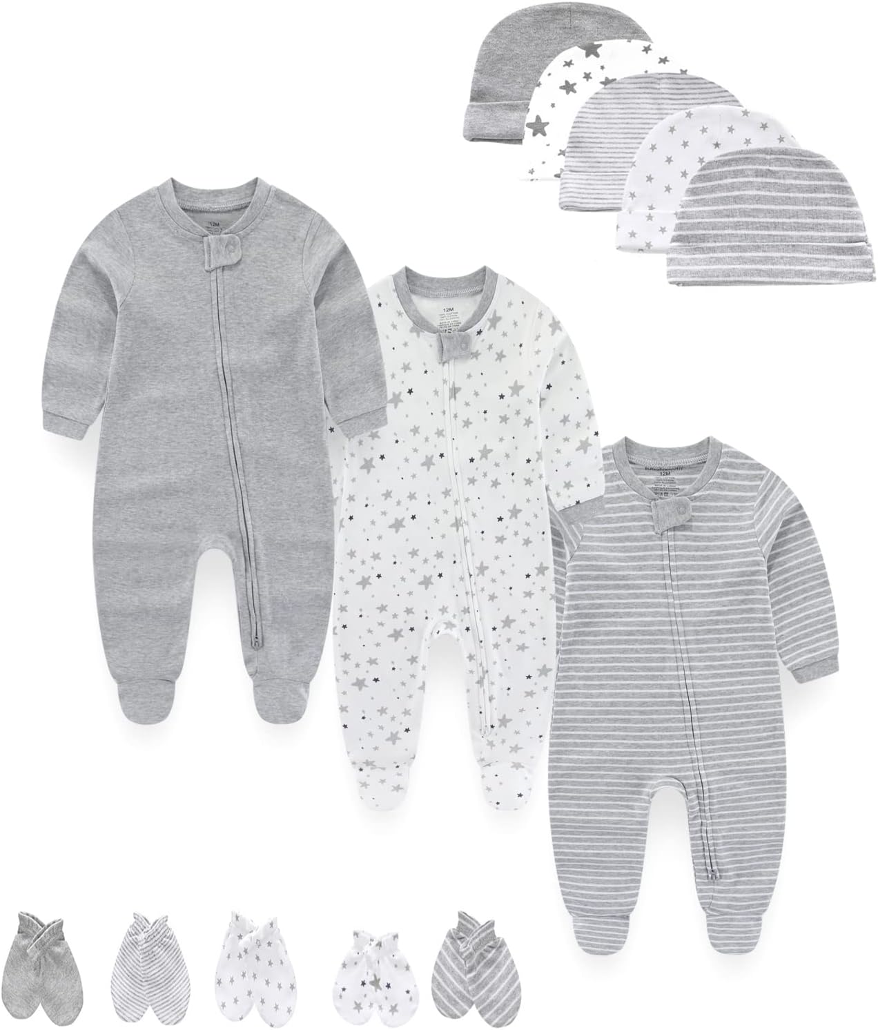 MAMIMAKA Baby Pajamas 2-Way Zip Footed Long Sleeve