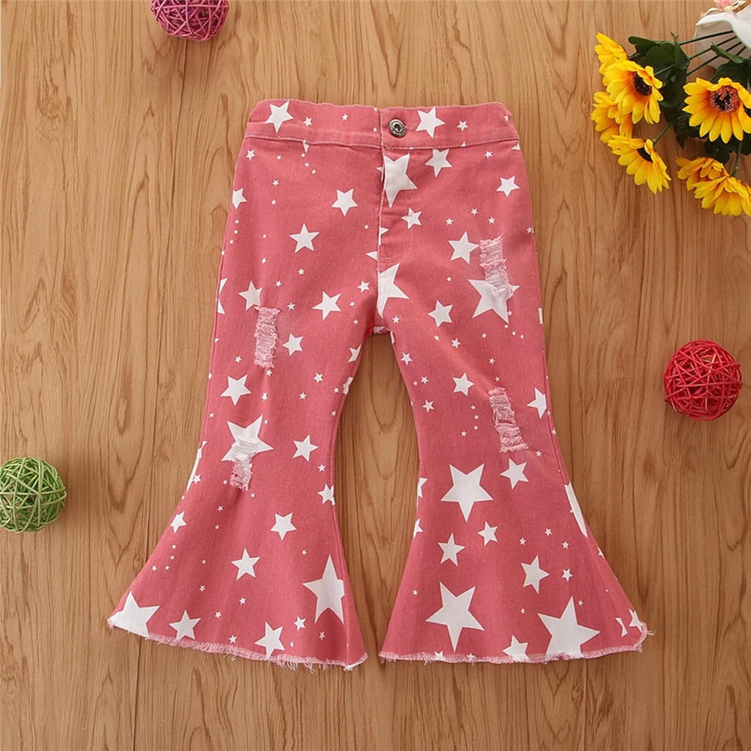 Stars Ruffle Ripped Flare Denim Jeans for Toddlers