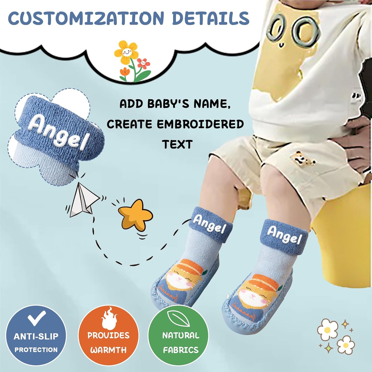 Personalized Baby Socks with embroidery for toddlers - Soft non-slip unique design