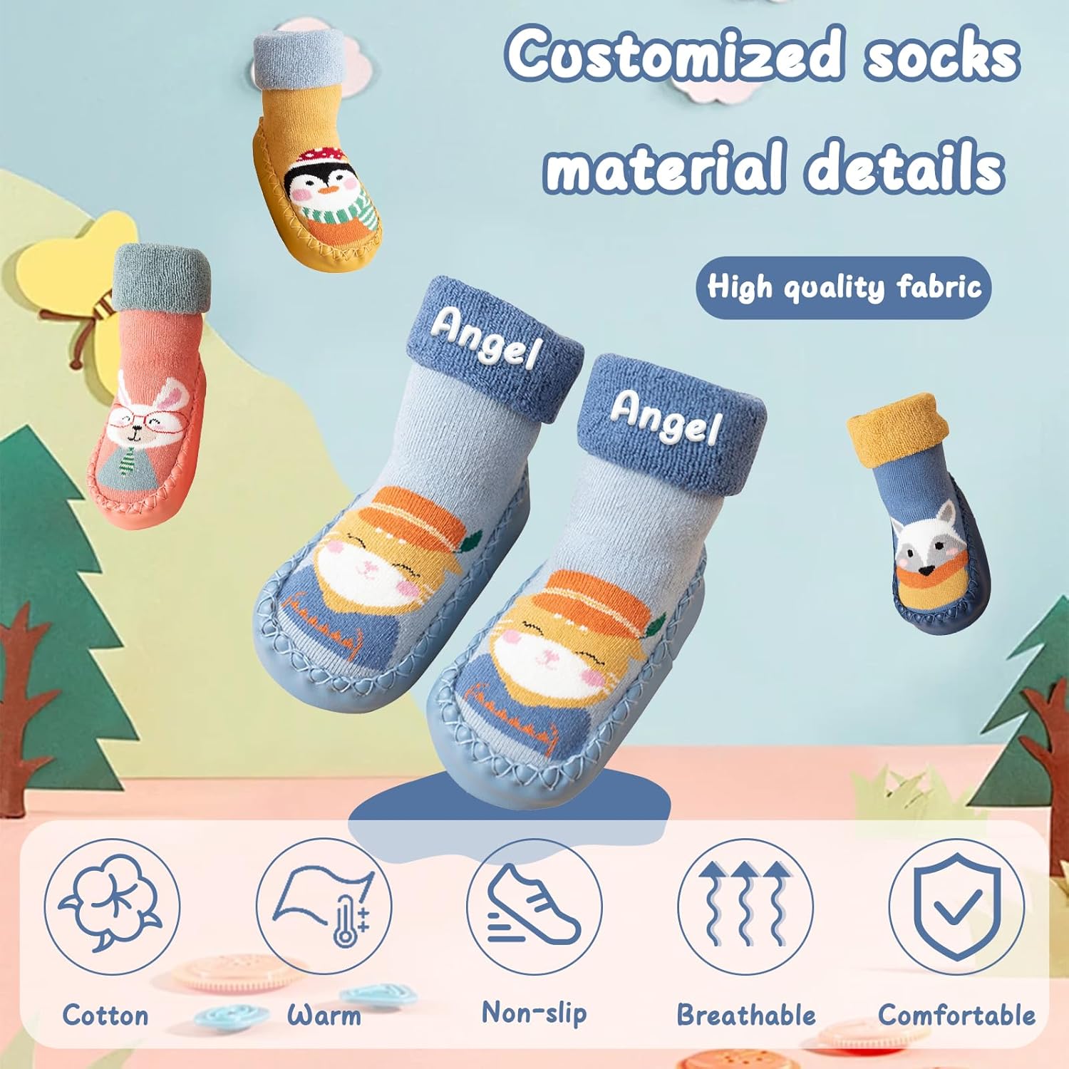 Personalized Baby Socks with embroidery for toddlers - Soft non-slip unique design