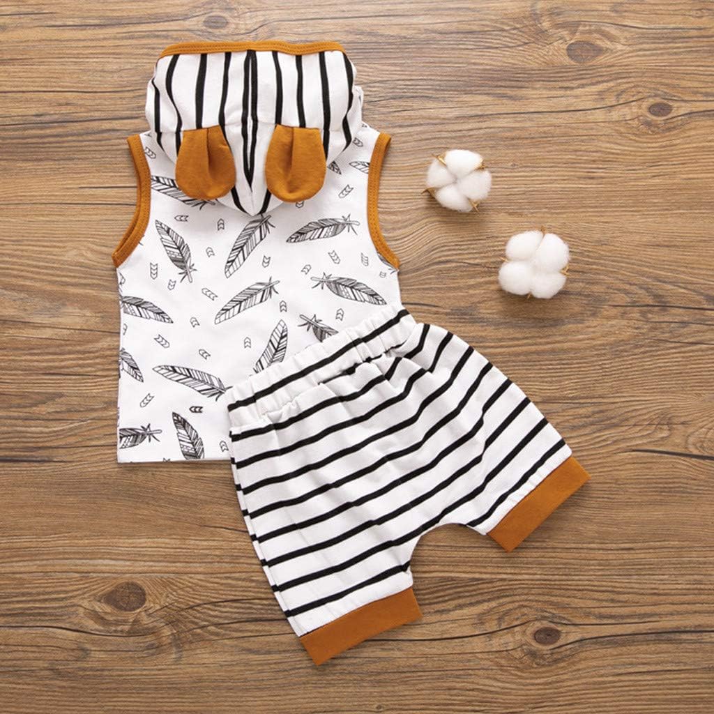 AMIMOJY Kids Summer Set Hooded Vest Stripe Pants