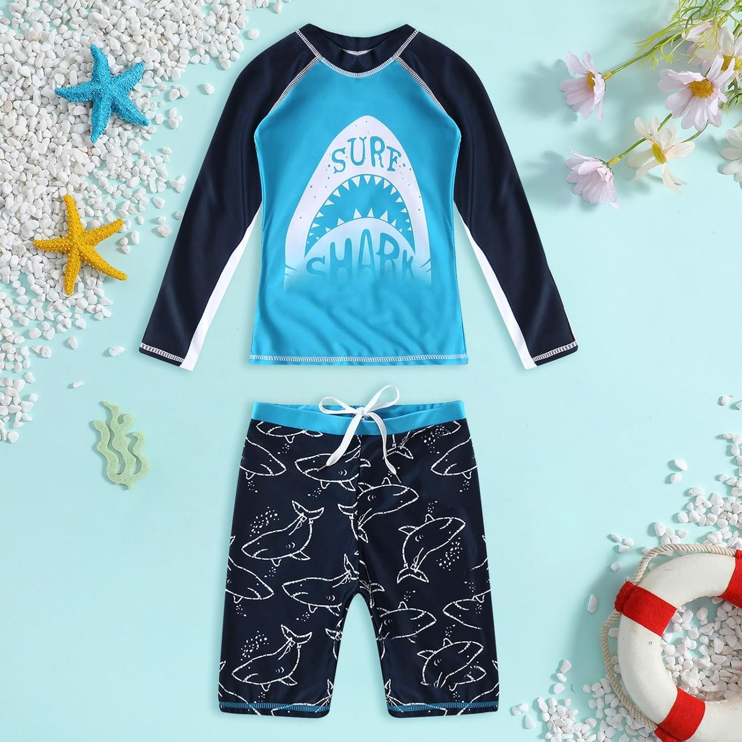 Premium 2-Piece Toddler Boys Rashguard Swim Set UPF 50 Soft Durable