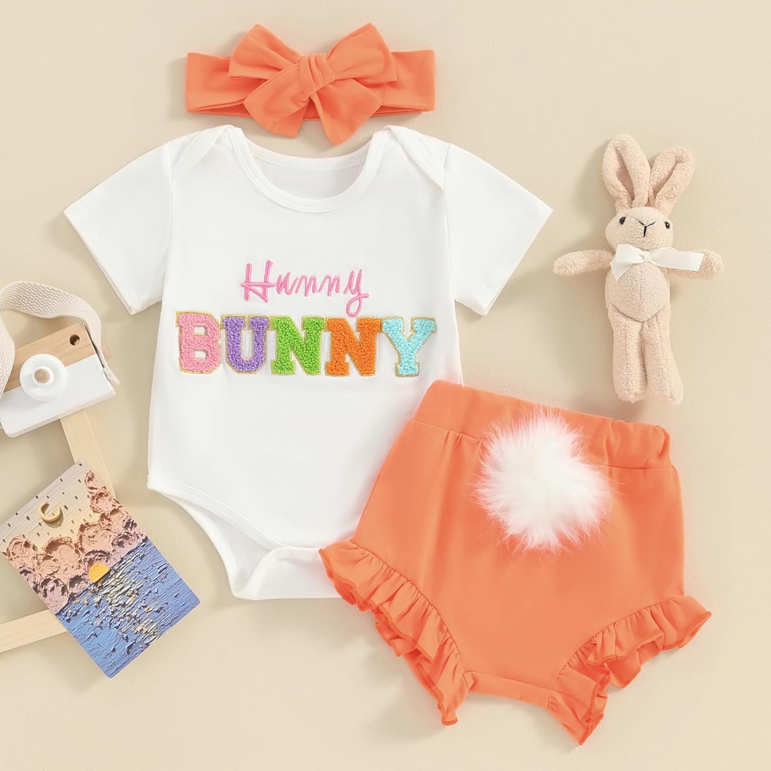 Fernvia Baby Girl Rabbit Print Romper Set