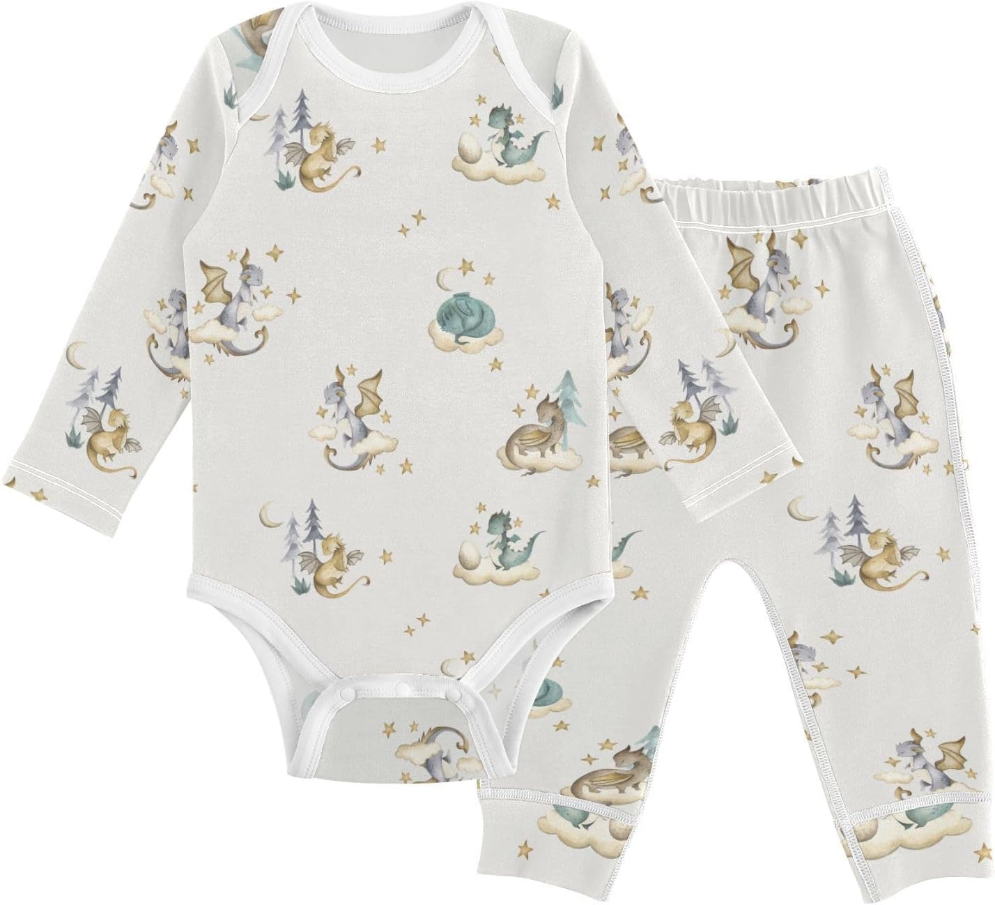 vvfelixl Baby Bodysuits Pants Sets White Gooses Long Sleeve
