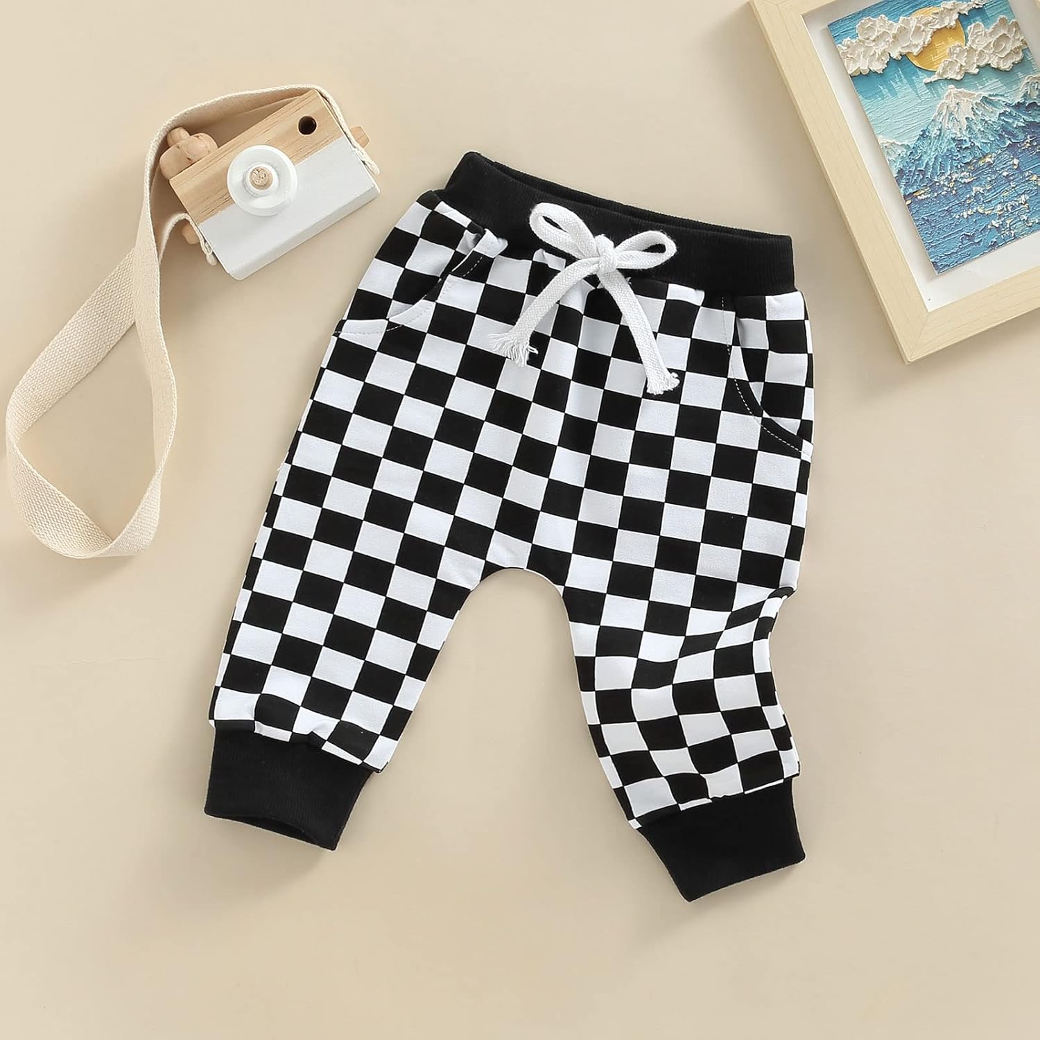 High-Quality Checkerboard Plaid Pants for Baby Elastic Waist Casual Trousers
