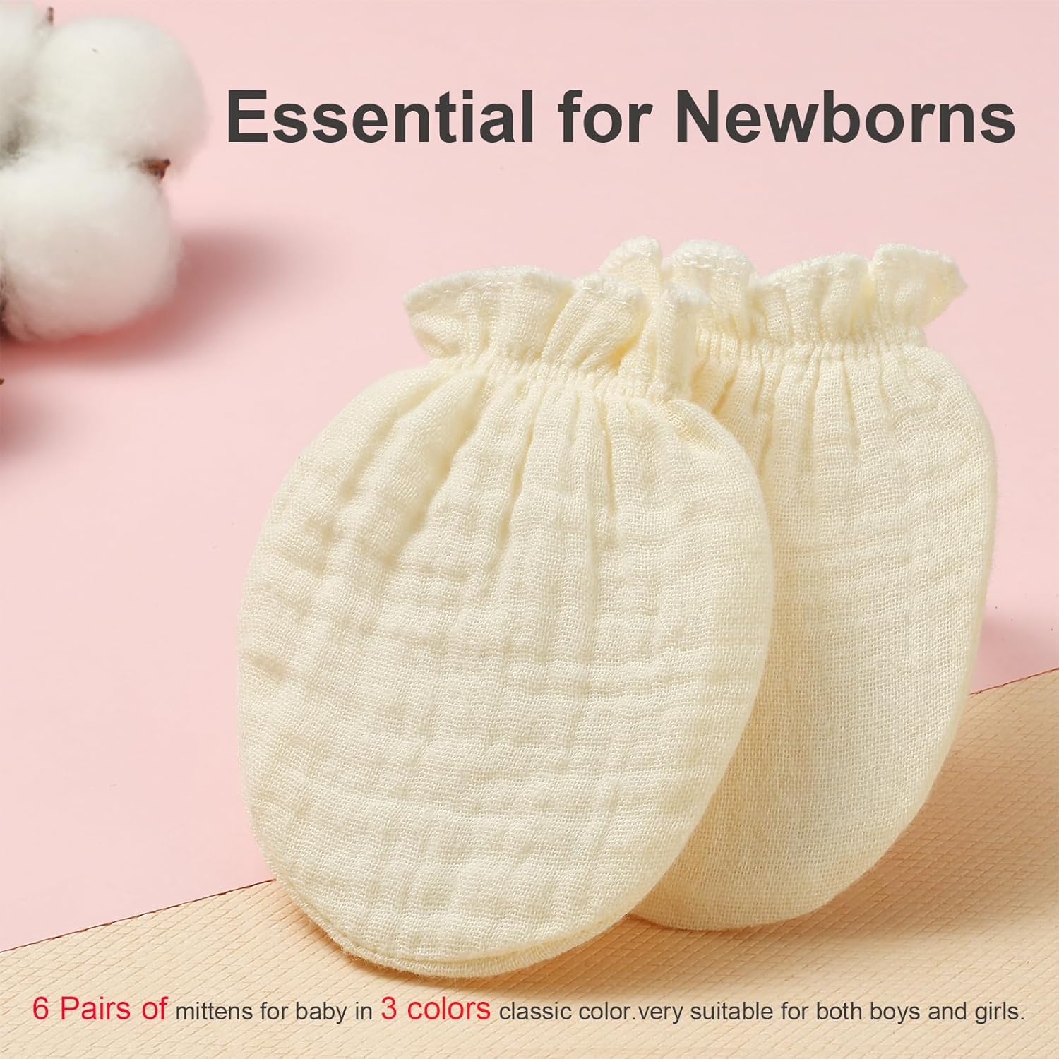 Soft Safe Newborn mittens 6-Pack for Boys Girls