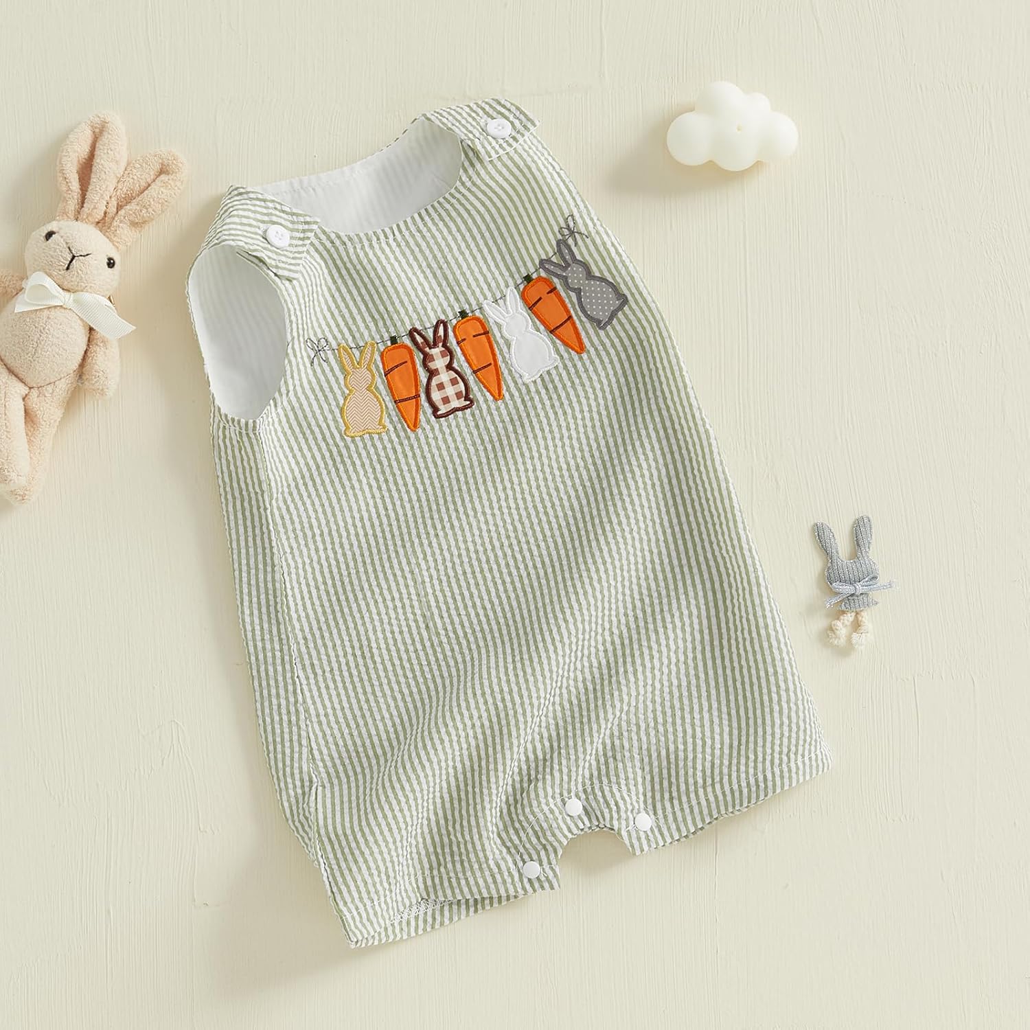Toddler Boy Easter Jumpsuit with Bunny Carrot Embroidery 0-3 Years