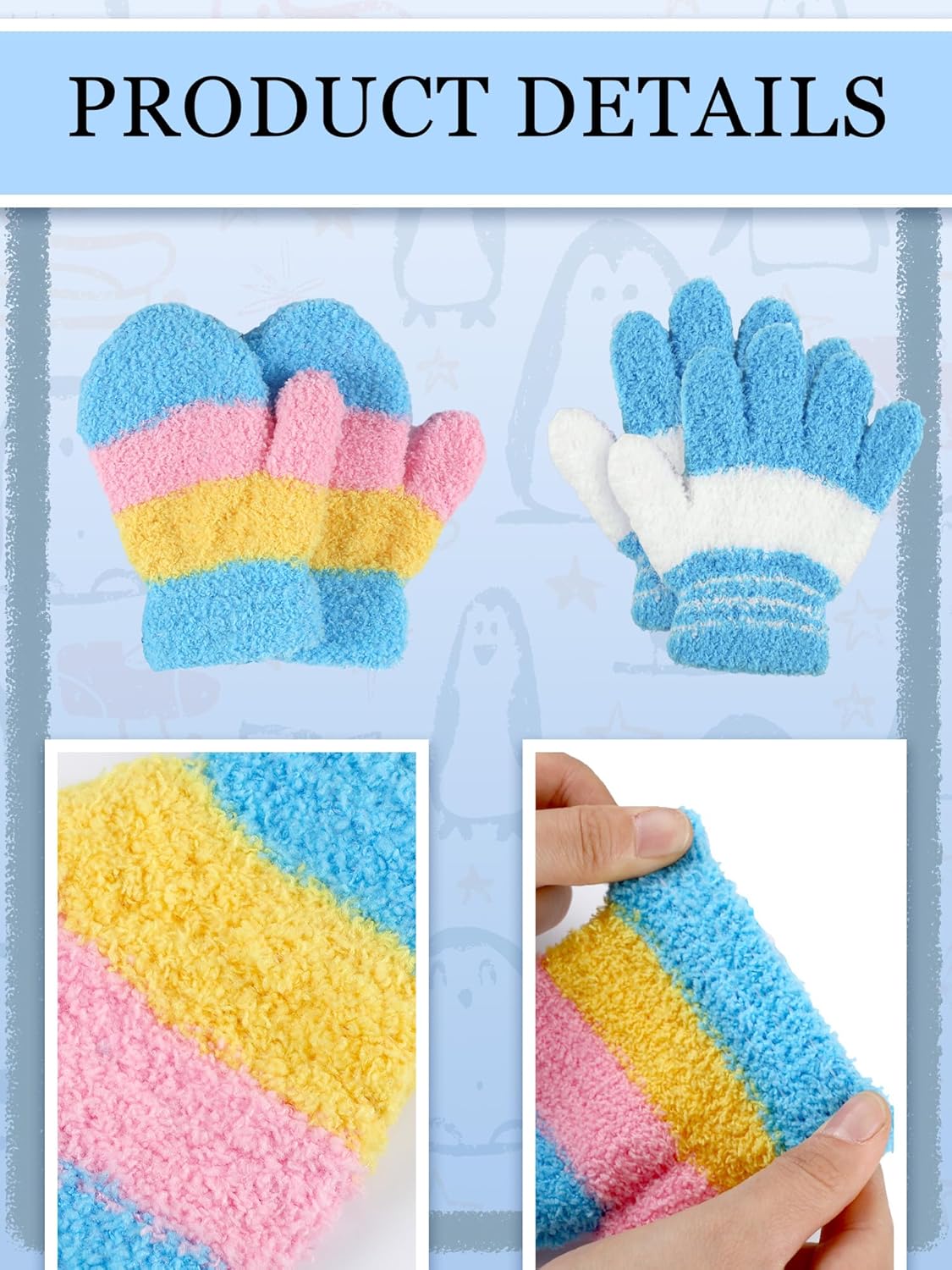 SATINIOR Toddler Winter Gloves 6 Pairs Stretchy Mittens