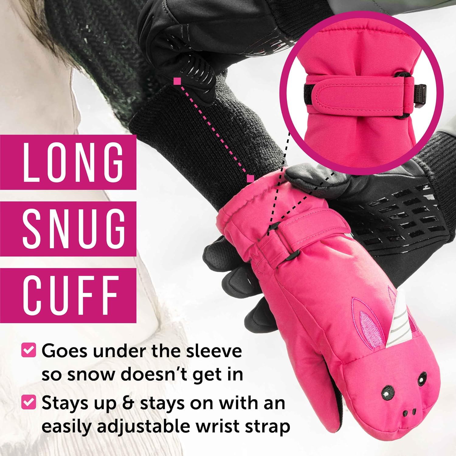 Maplefield Waterproof Kids Gloves with Fun Creatures Long Cuff