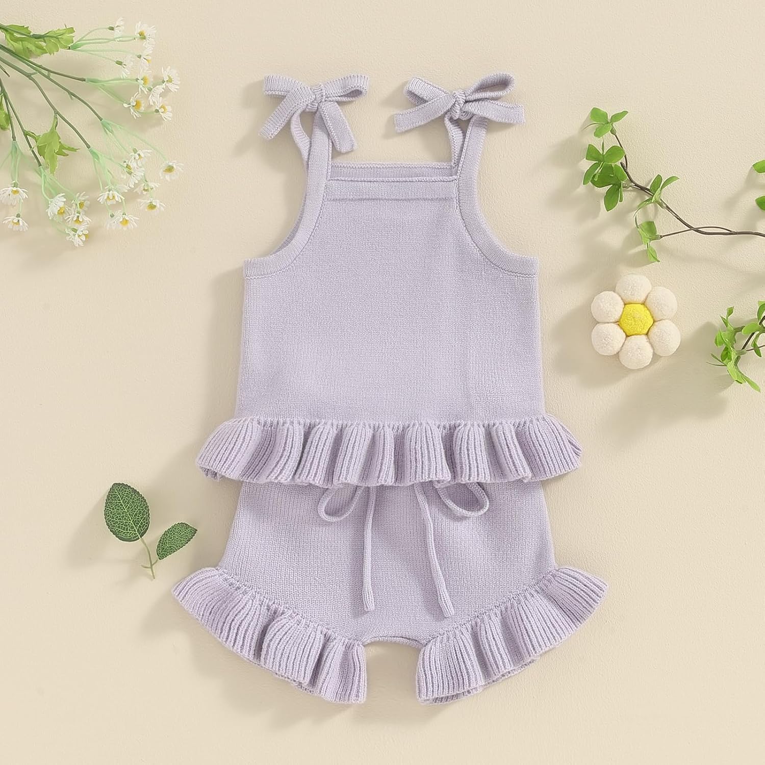 Berrys Trendy Baby Girl Summer Outfit Set with Tank Tops Ruffled Shorts