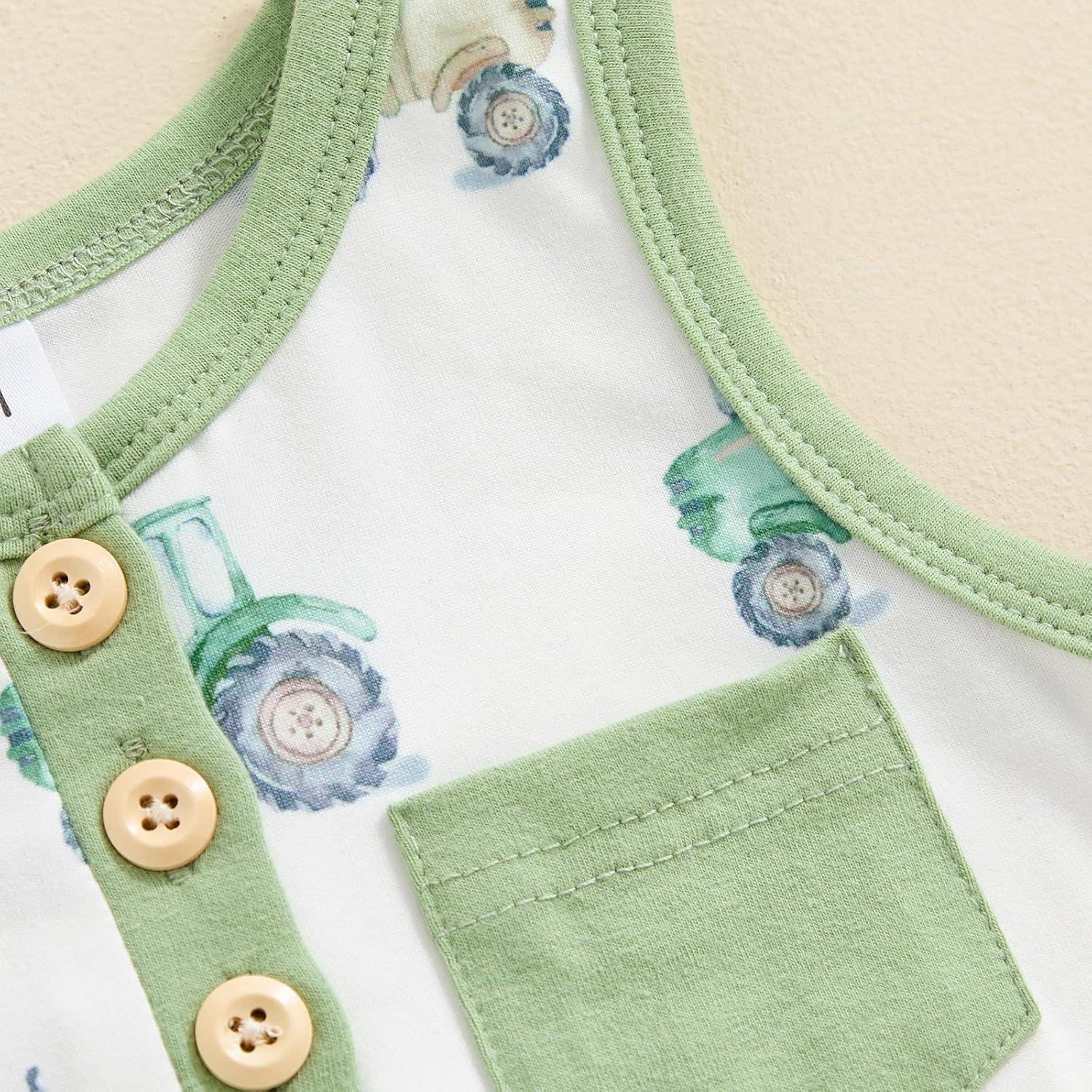 Cute Summer Baby Boys Ropmer with Tractor Animal Print