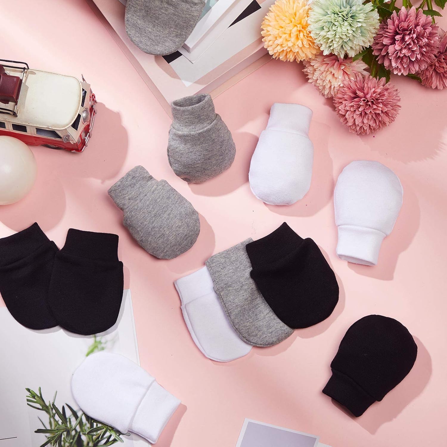 9-Pair No-Scratch Cotton Gloves for Newborn Boys and Girls
