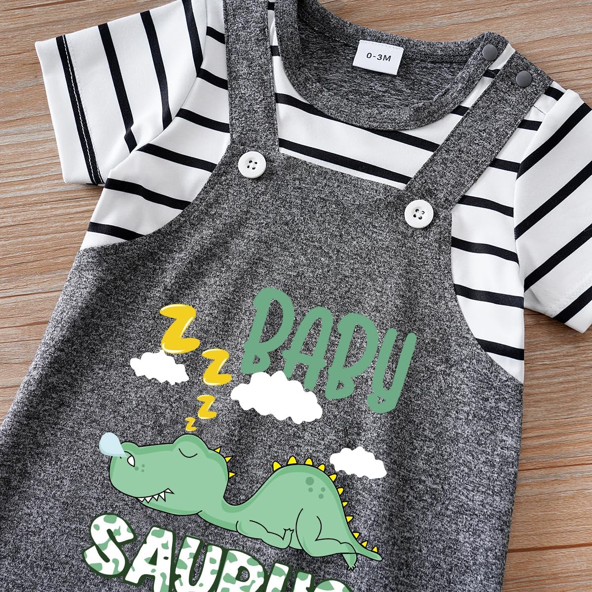 2-Pack Baby Dinosaur Romper Set with Snap Bottoms and Adjustable Straps