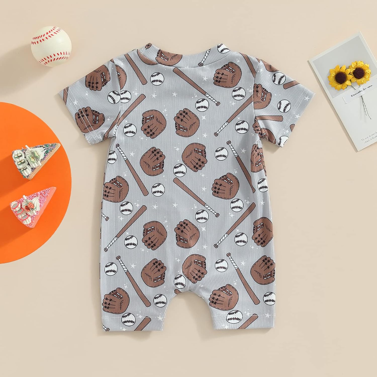 Baseball Print Short Sleeve Romper for Baby