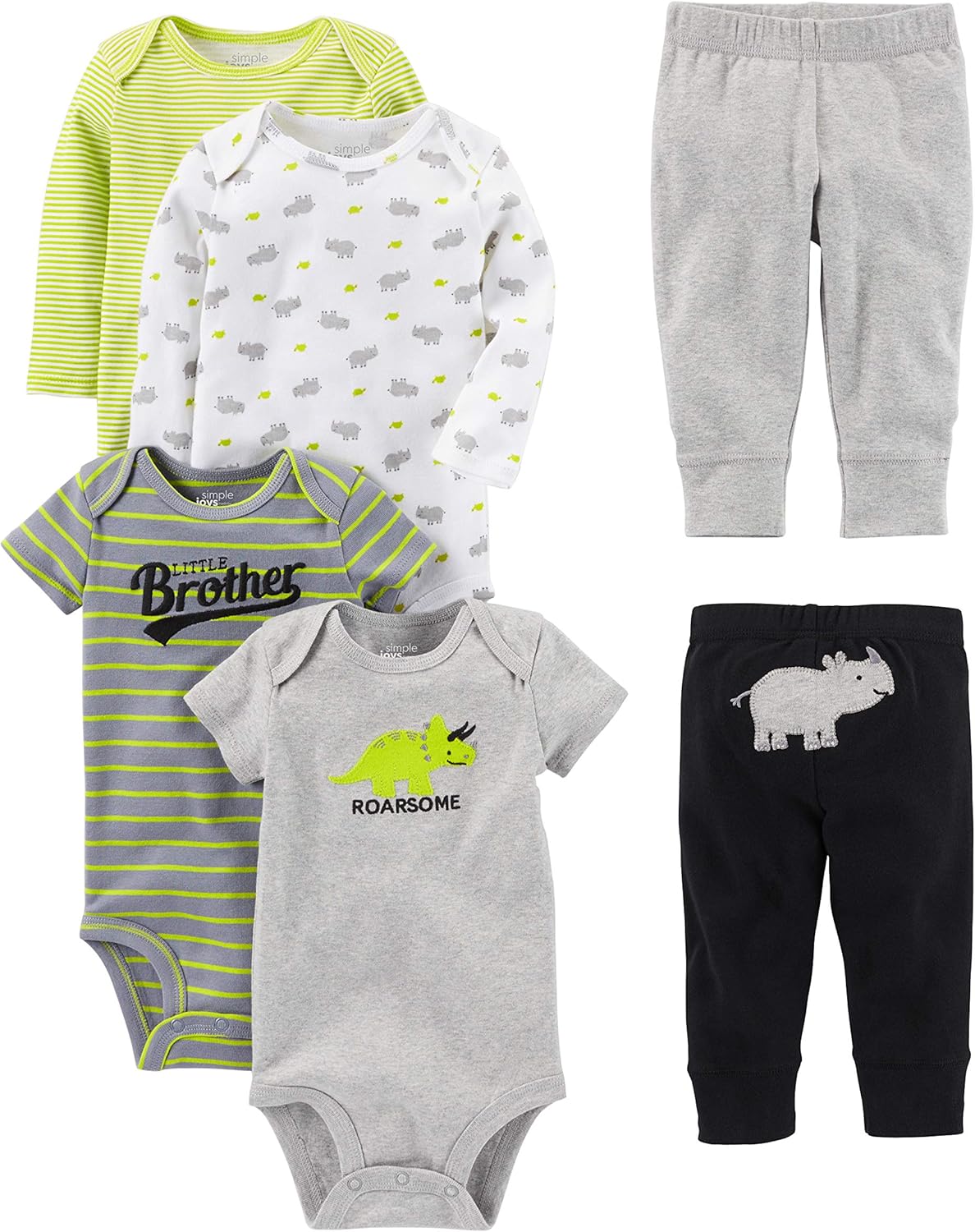 Simple Joys Boys 6-Piece Bodysuits and Pants Set - Soft Comfortable