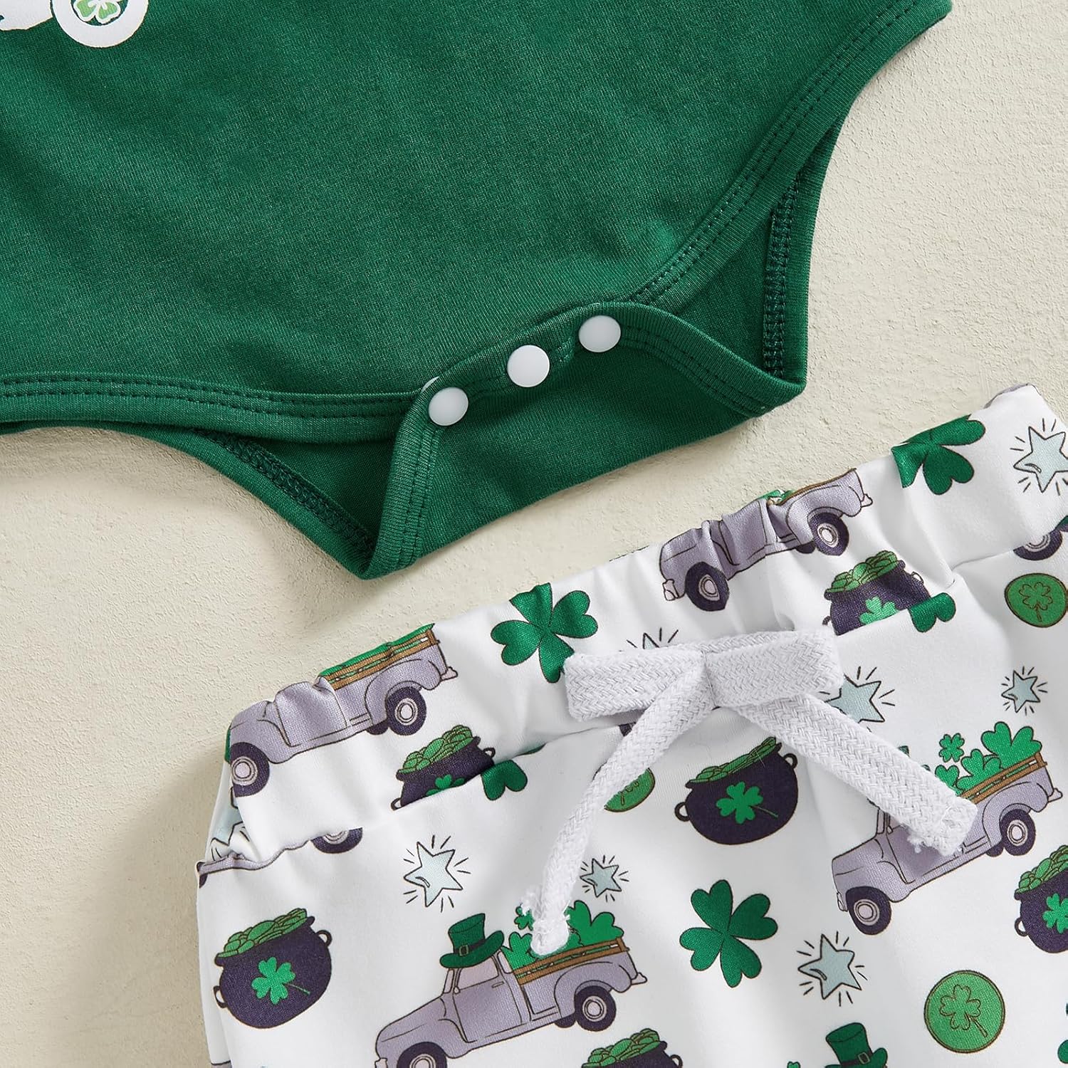 St Patricks Day Baby Boy Newborn ROMPER PANTS HAT 3-Pack Set