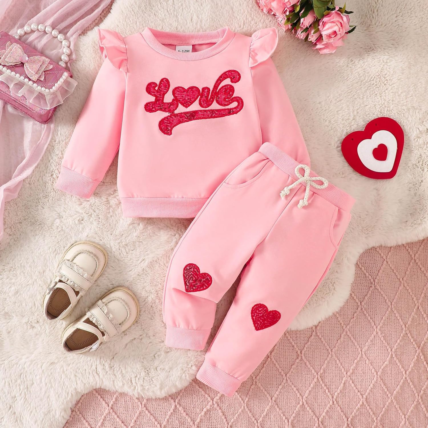 2Pcs infant winter outfit set Long sleeve crewneck joggers