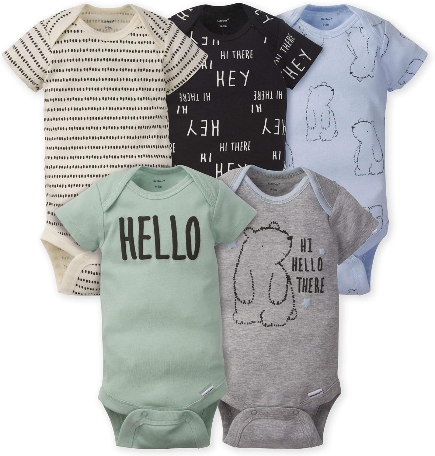 Gerber Baby Boys 5-Piece Short Sleeve Variety Onesies Bodysuits