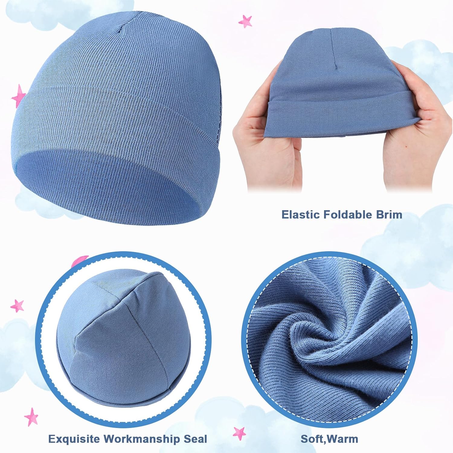 Newcotte 6 Pack Preemie Baby Hats Cotton Preemie Beanie for Premature