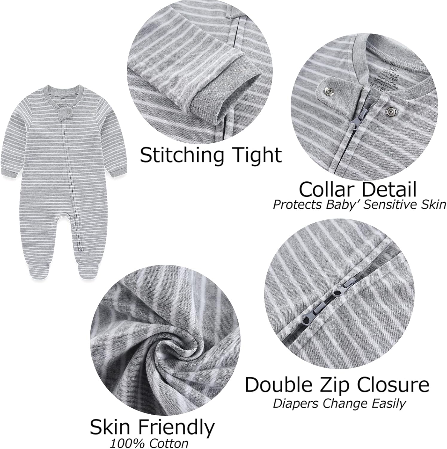 MAMIMAKA Baby Pajamas 2-Way Zip Footed Long Sleeve