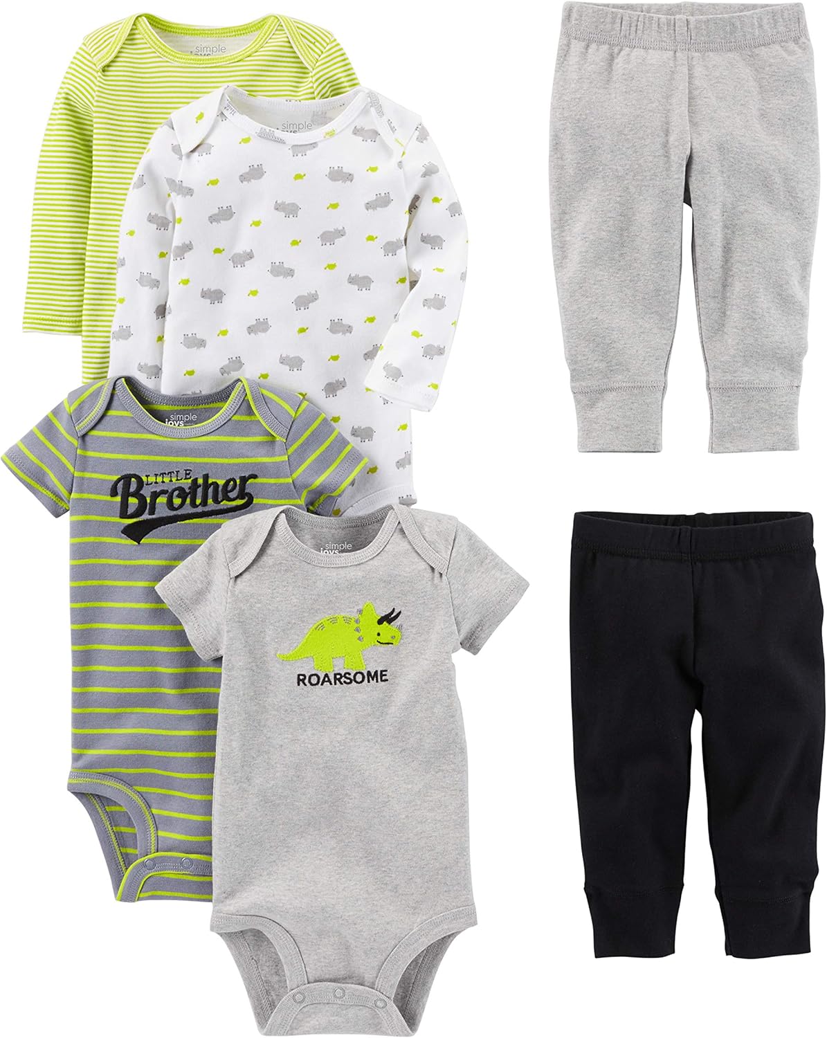 Simple Joys Boys 6-Piece Bodysuits and Pants Set - Soft Comfortable