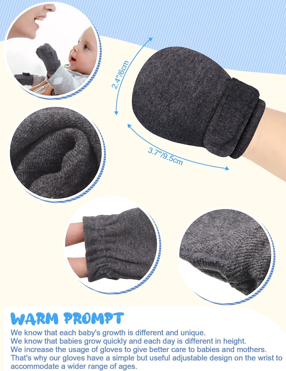 Adjustable 12-Piece Baby Mittens