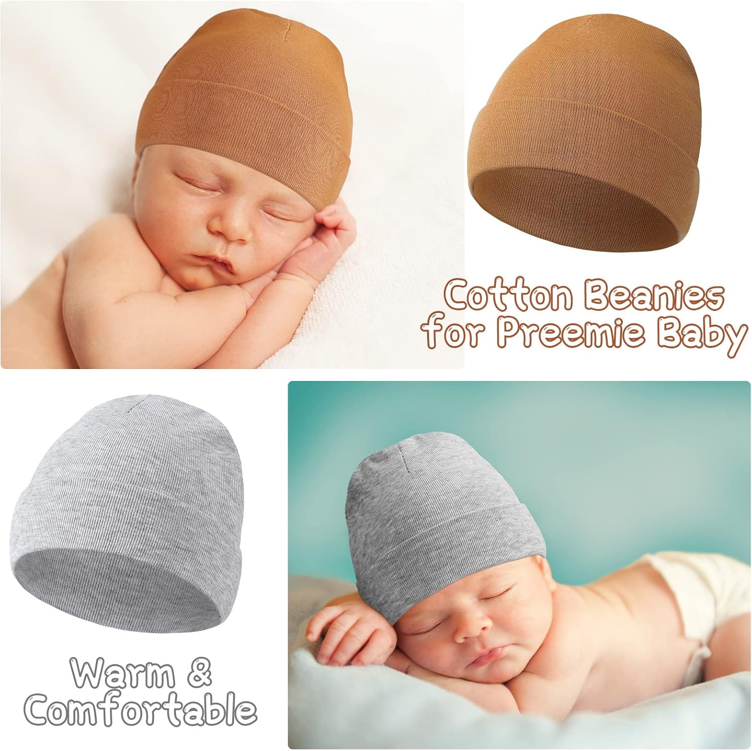 Newcotte 6 Pack Preemie Baby Hats Cotton Preemie Beanie for Premature