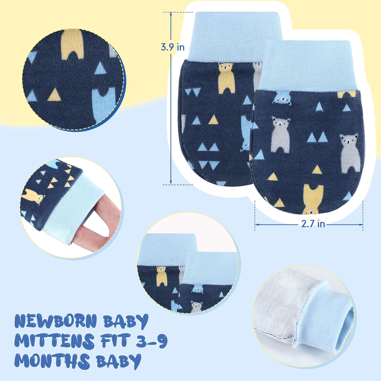 Geyoga 6 Pairs Baby Mittens No Scratch Cotton for 3-9 Months