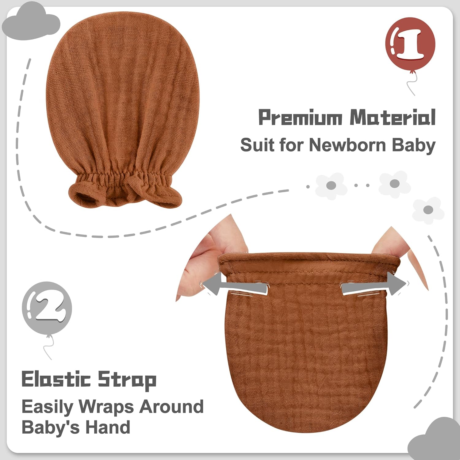 Premium 100 Organic Cotton Muslin Gloves for Newborns