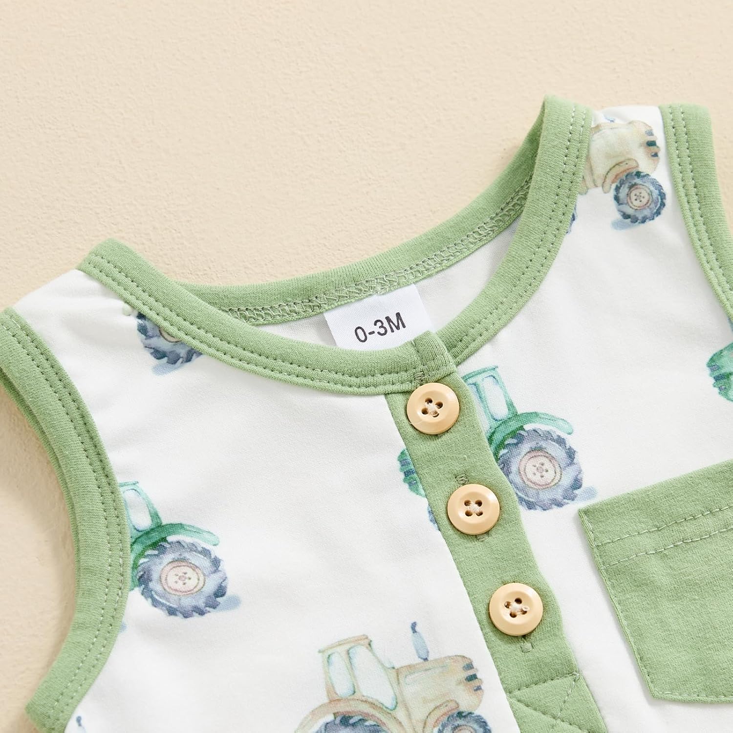Cute Summer Baby Boys Ropmer with Tractor Animal Print